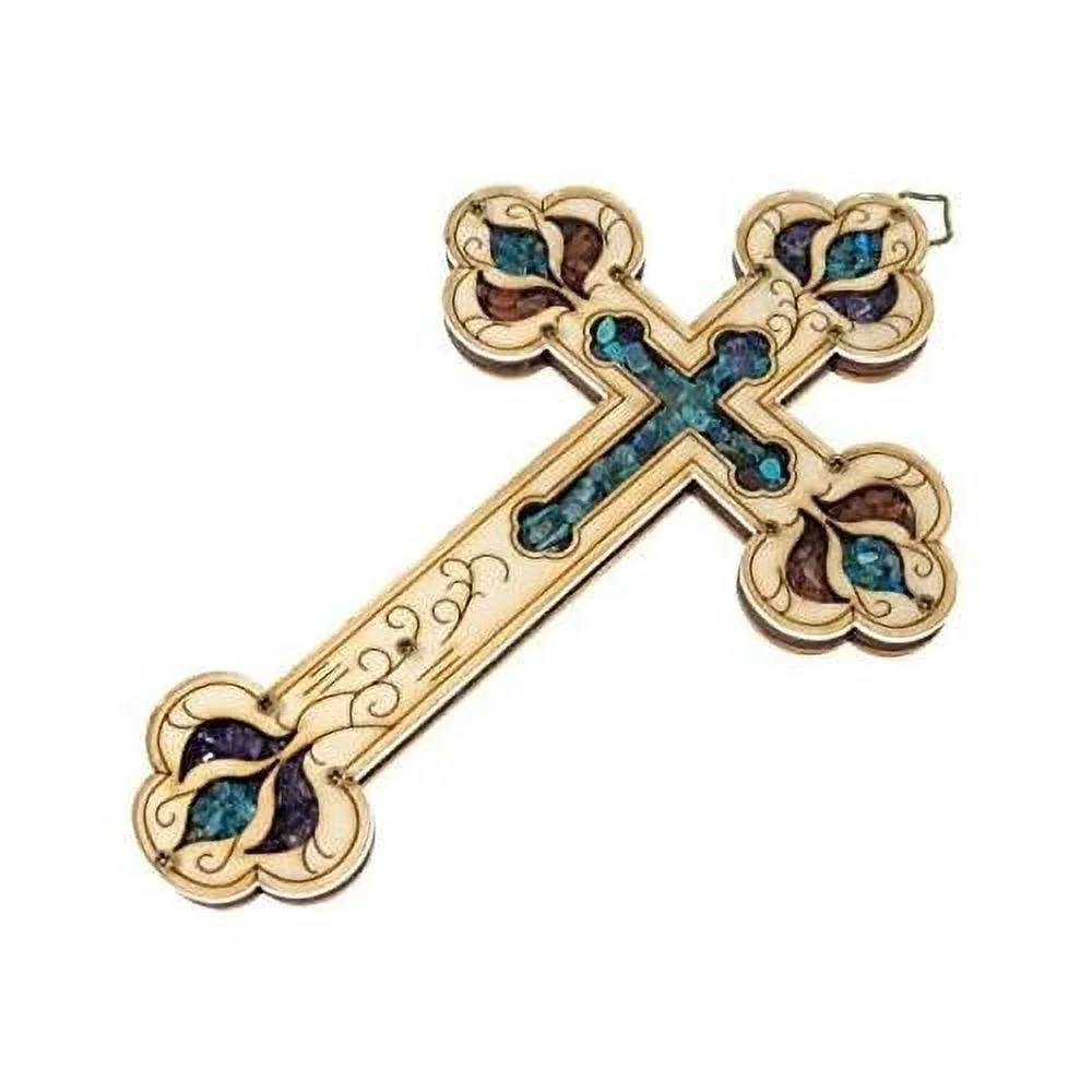 Wooden Christian Cross With Simulated Gemstones Home Or Business Wall Plaque Decor