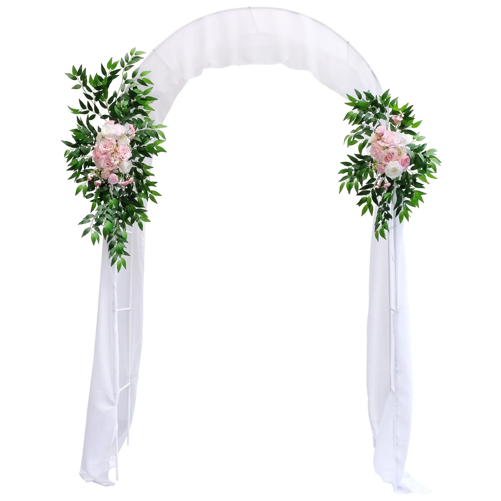 Freestanding Garden Wedding Arch - Includes Draping Cloth and 2 Artificial Bouquets