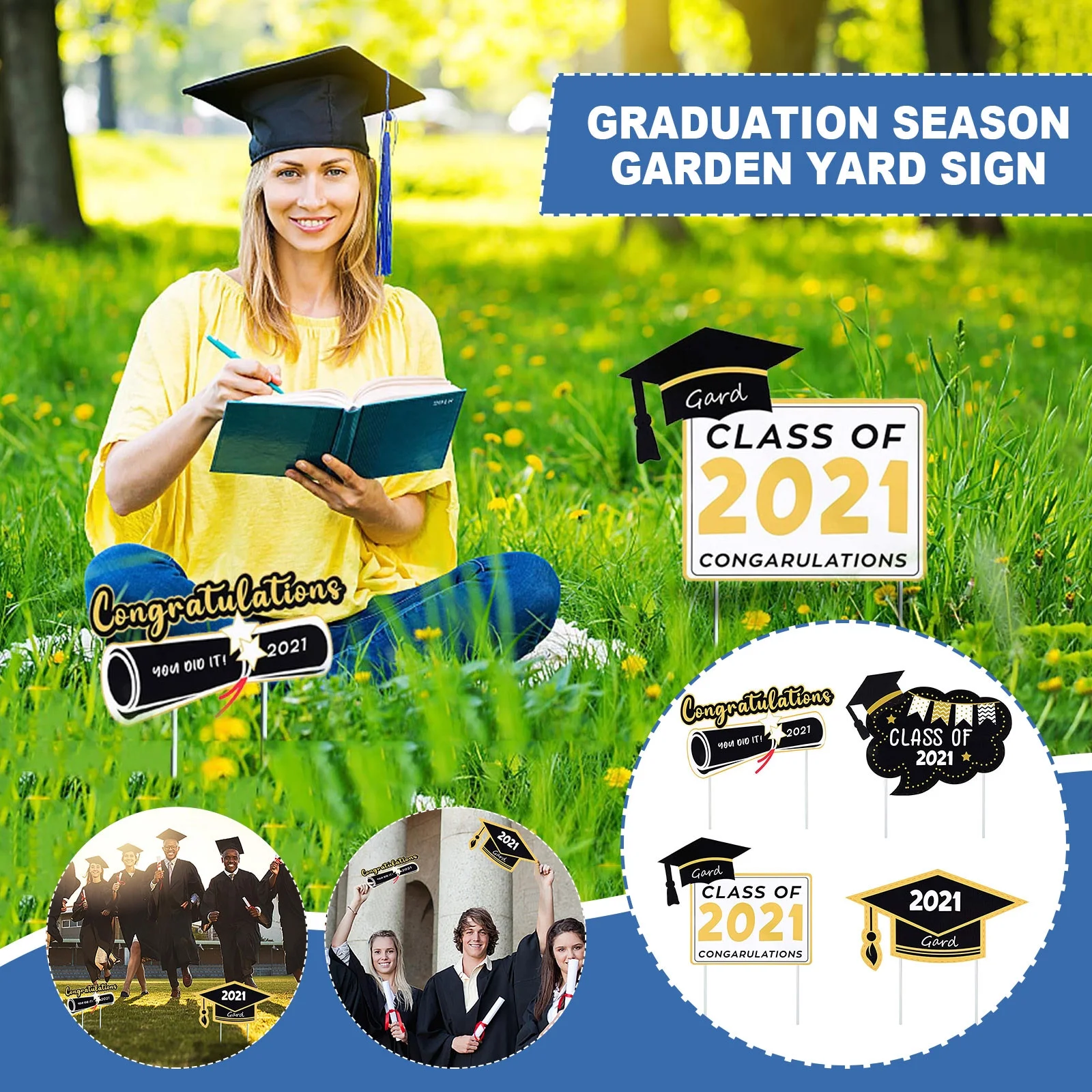 Mnycxen 4 Pieces 2021 Graduation Party Yard Signs Class of 2021 Stake Signs Lawn Decor