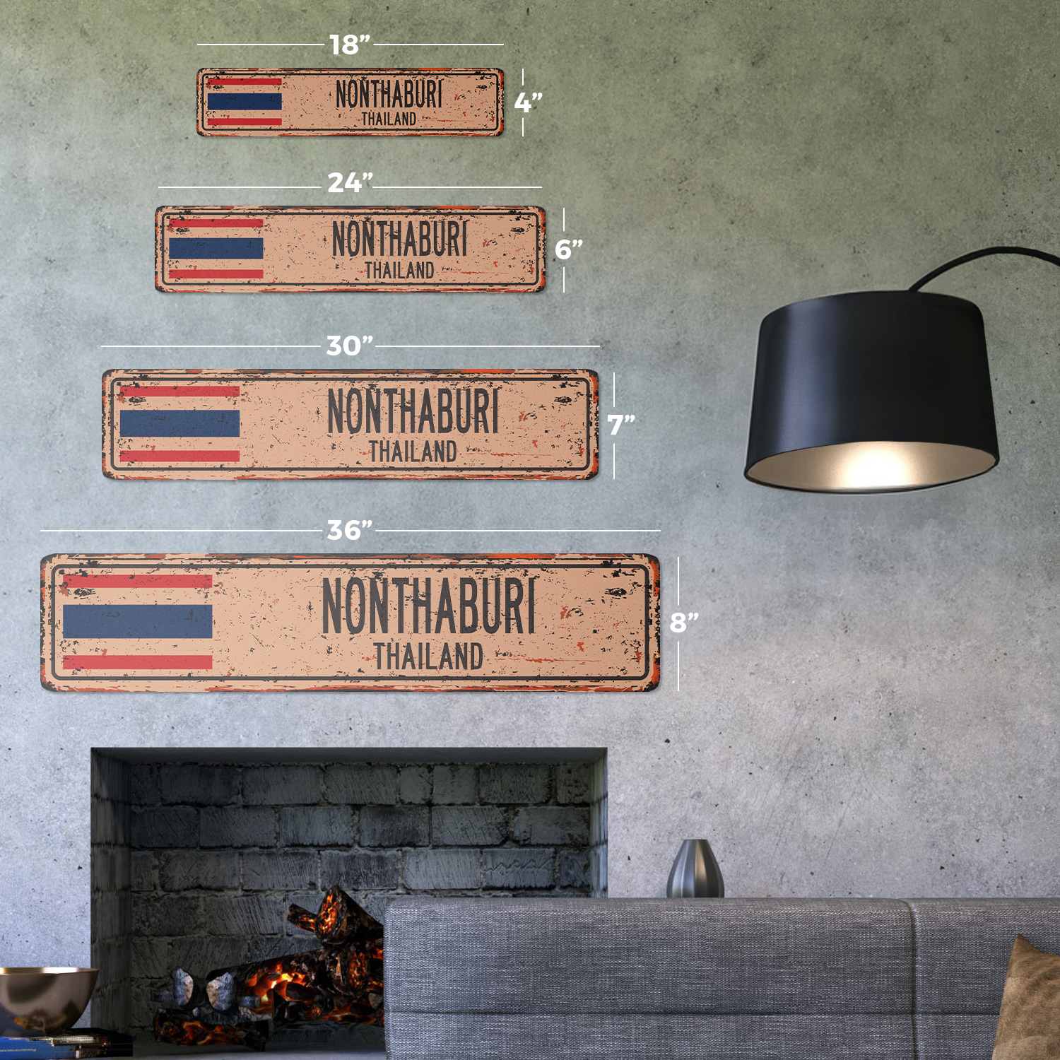 NONTHABURI THAILAND Vintage Plastic Street Sign Thai flag city country road wall gift | Indoor/Outdoor | 18