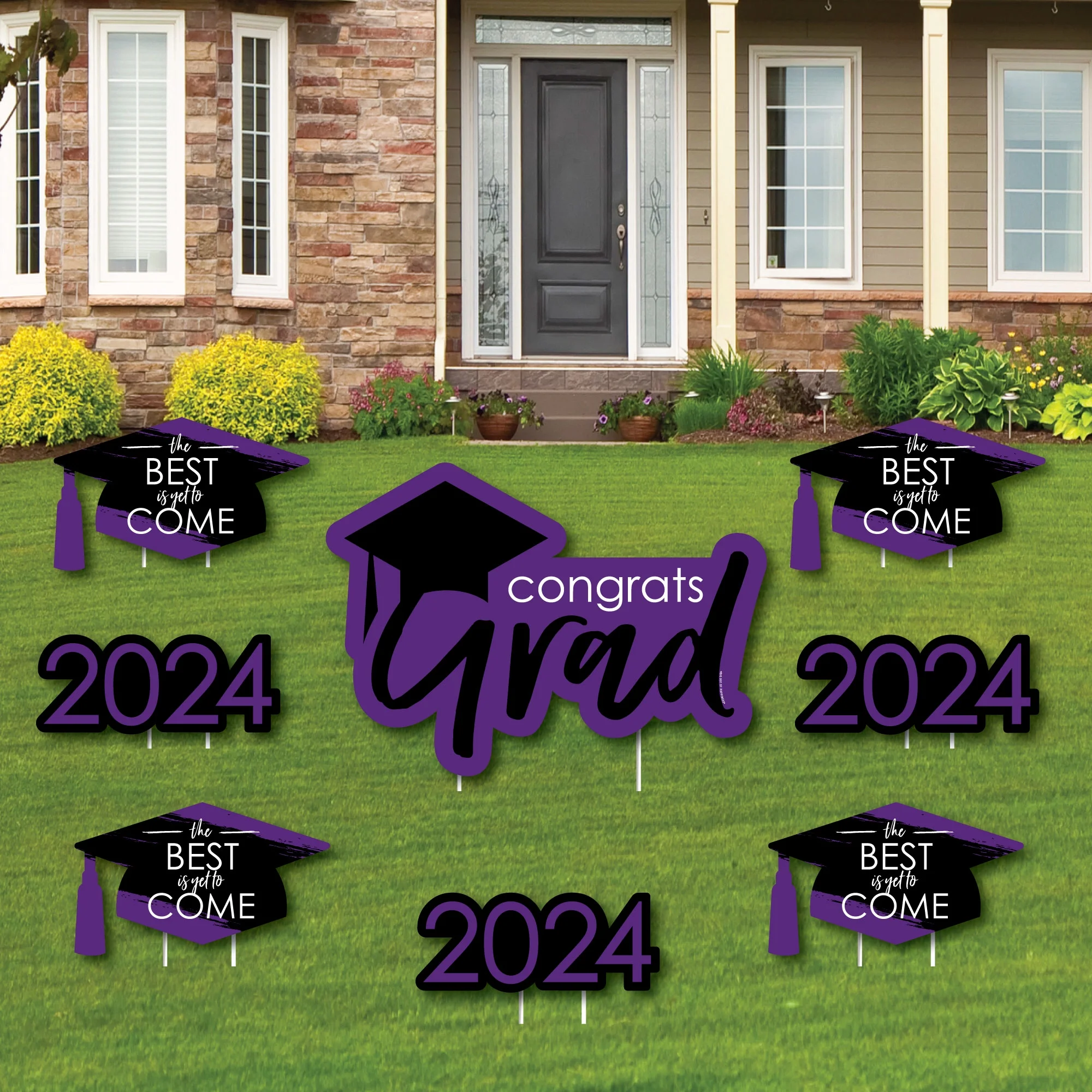 Big Dot of Happiness Purple Grad Class of 2024 Outdoor Decorations - Graduation Yard Signs - Set of 8