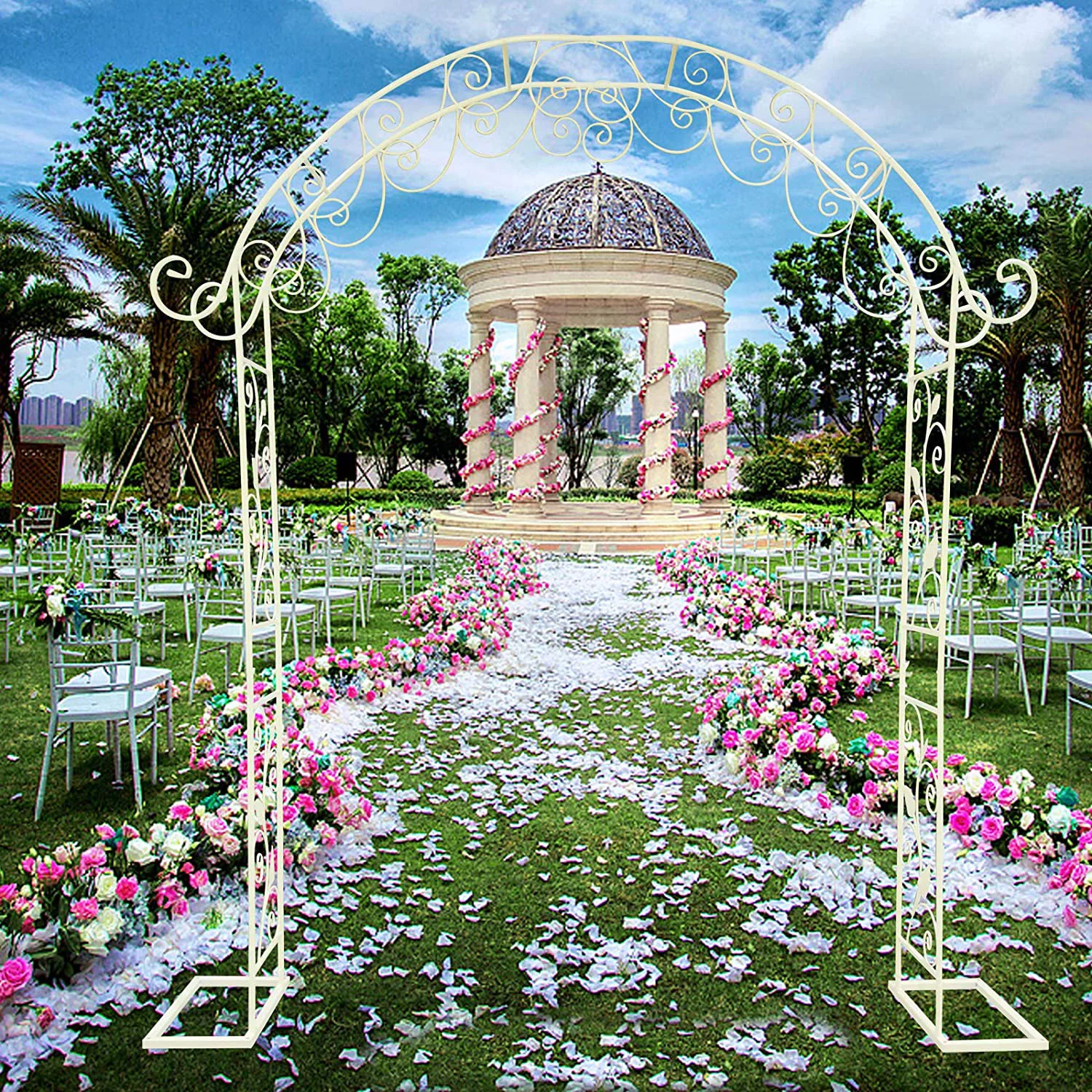 Miumaeov 7.7 Ft Wedding Arch Metal White Garden Birthday Party Flower Decoration Durable