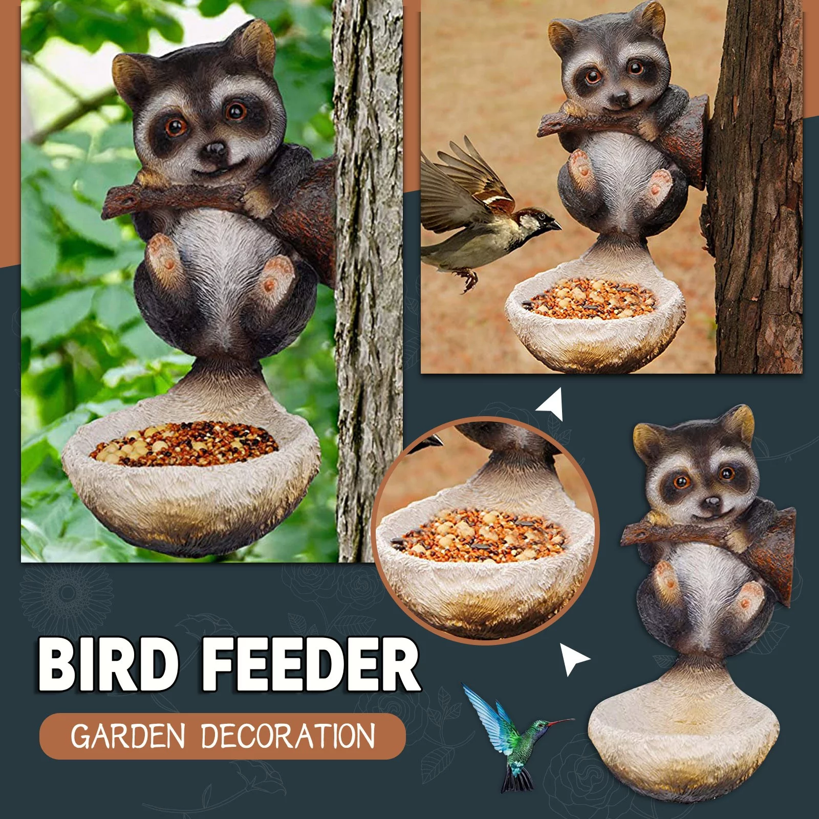 ZiSUGP Garden Bird Feeder Outdoor Tree Embracing Garden Sculpture Decoration Garden Tools