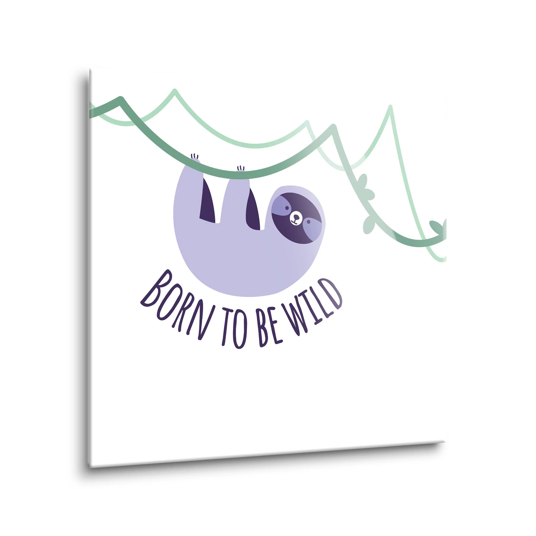 Born To Be Wild Lilac Sloth Green Vine 24 x 24 Glass Wall Hanging Sign