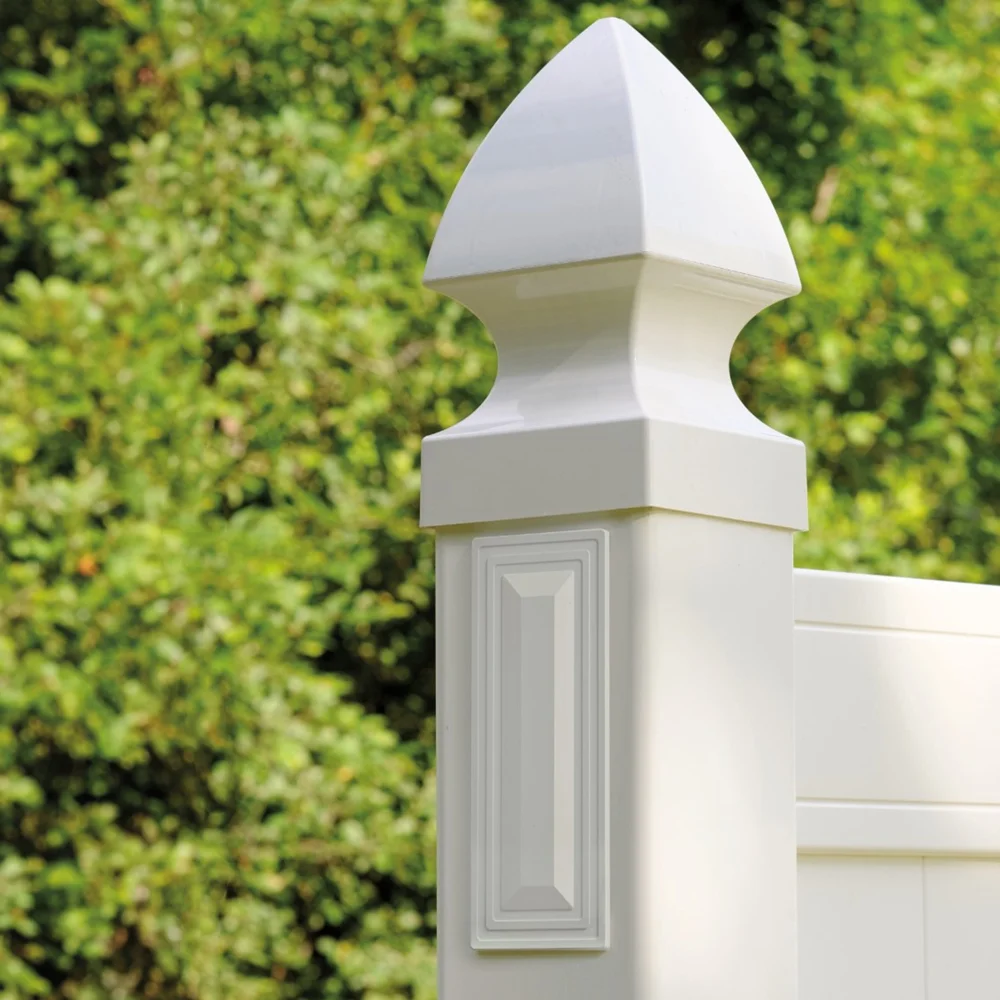 Decorative Vinyl Fence Post Hole Cover for Routed White Vinyl Fence Posts