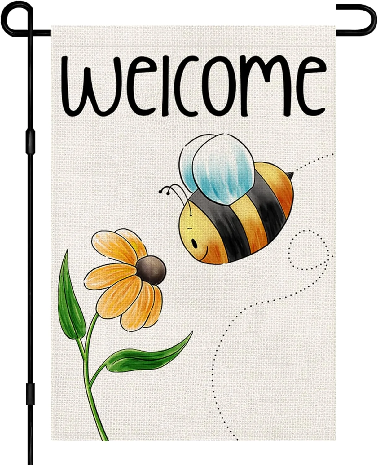 Welcome Summer Cute Bee Garden Flag Double Sided Burlap, Sunflowers Small Sign Holiday Yard Outdoor Decor