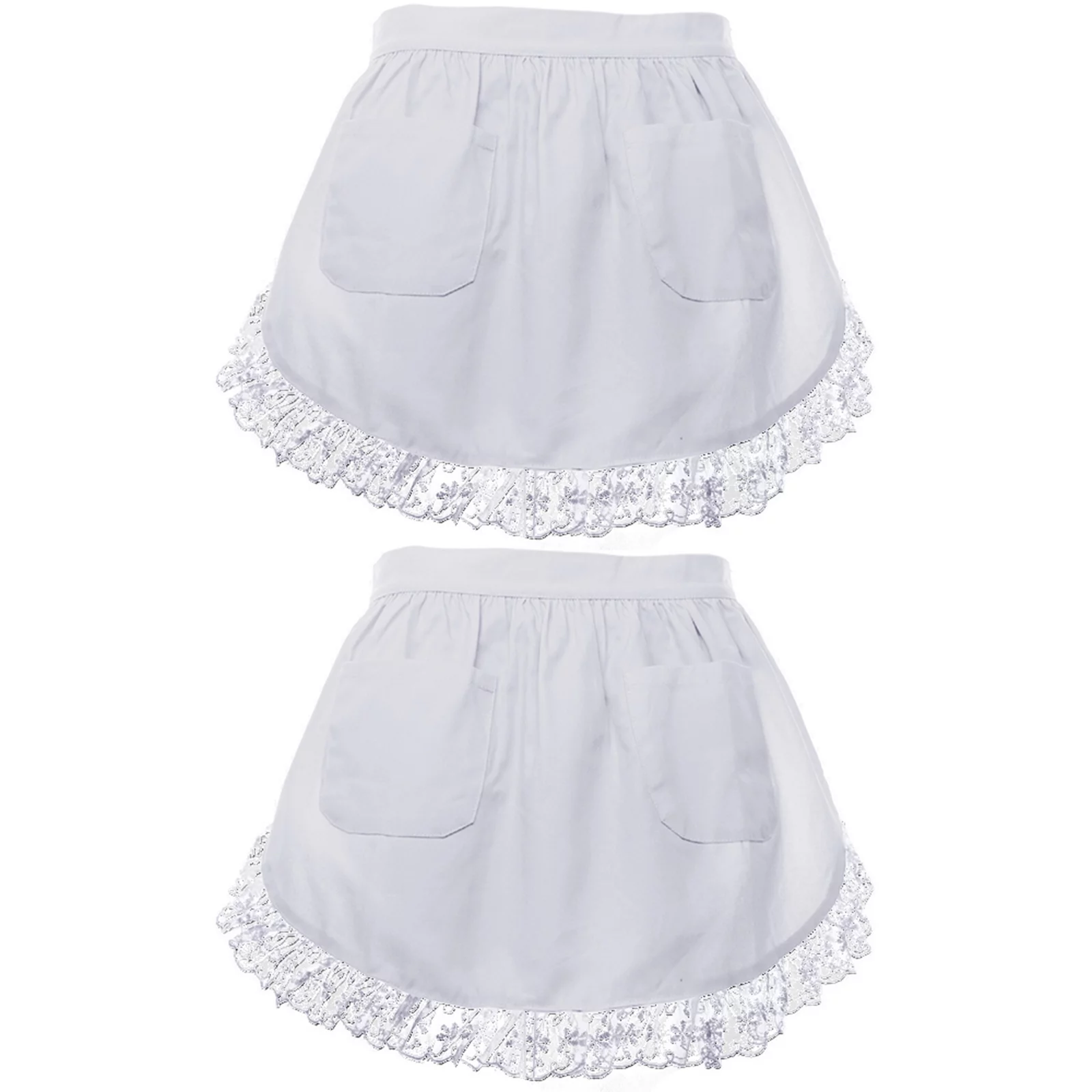 Toptie 2 Pack Cotton Waist Aprons with Pockets for Toddler, Christmas White Lace Half Aprons for Cooking