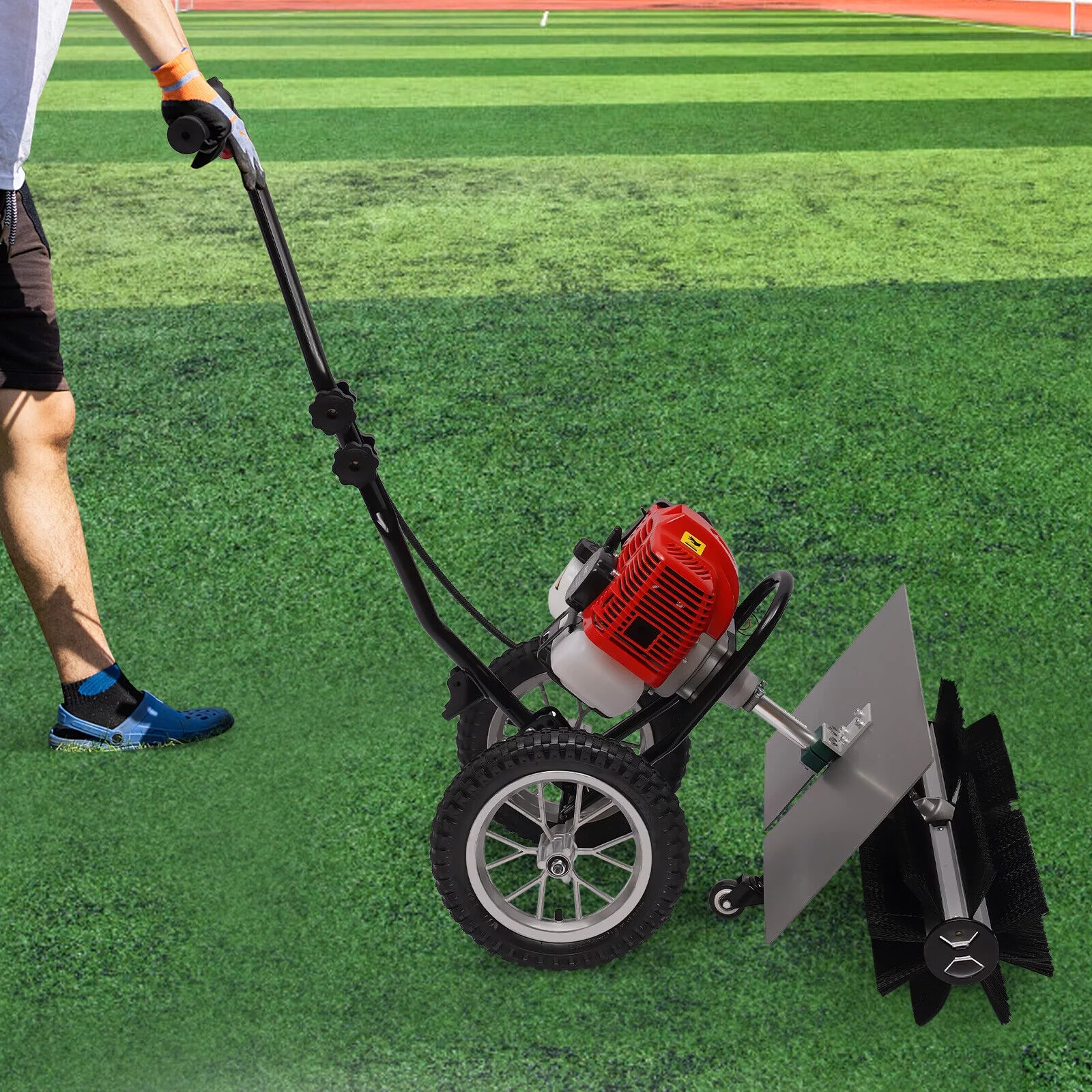 Miumaeov 43CC 1.7HP Gas Powered Push Lawn Sweeper 2-Stroke Gasoline Engine Walk Behind Snow Sweeper for Garden Cleanning 8500rpm 1.25 KW