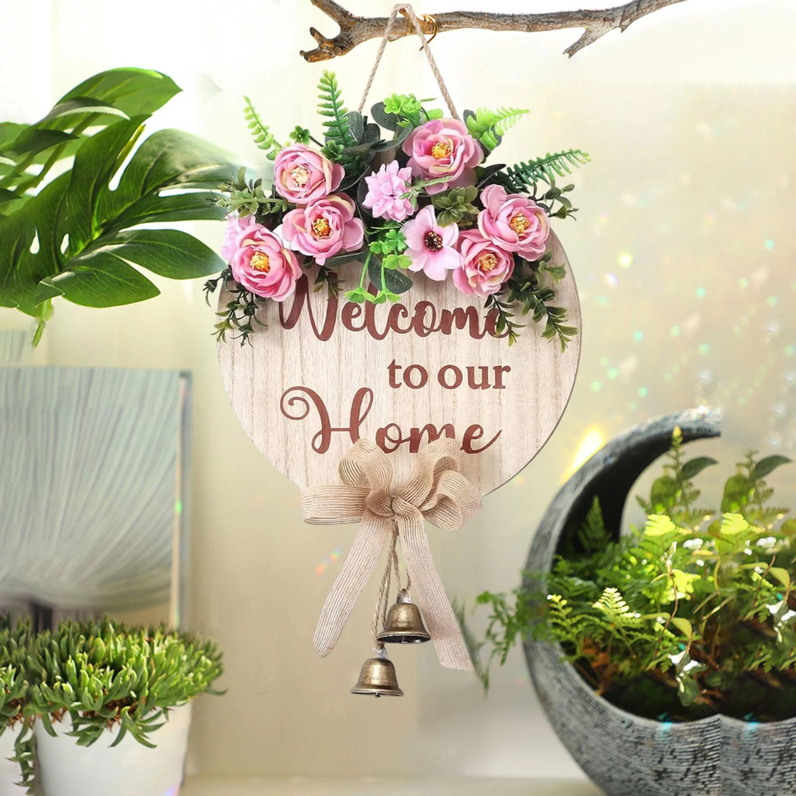 BLESIYA Spring Farmhouse Welcome Signs Spring Wreath Welcome Sign for Porch Home Door