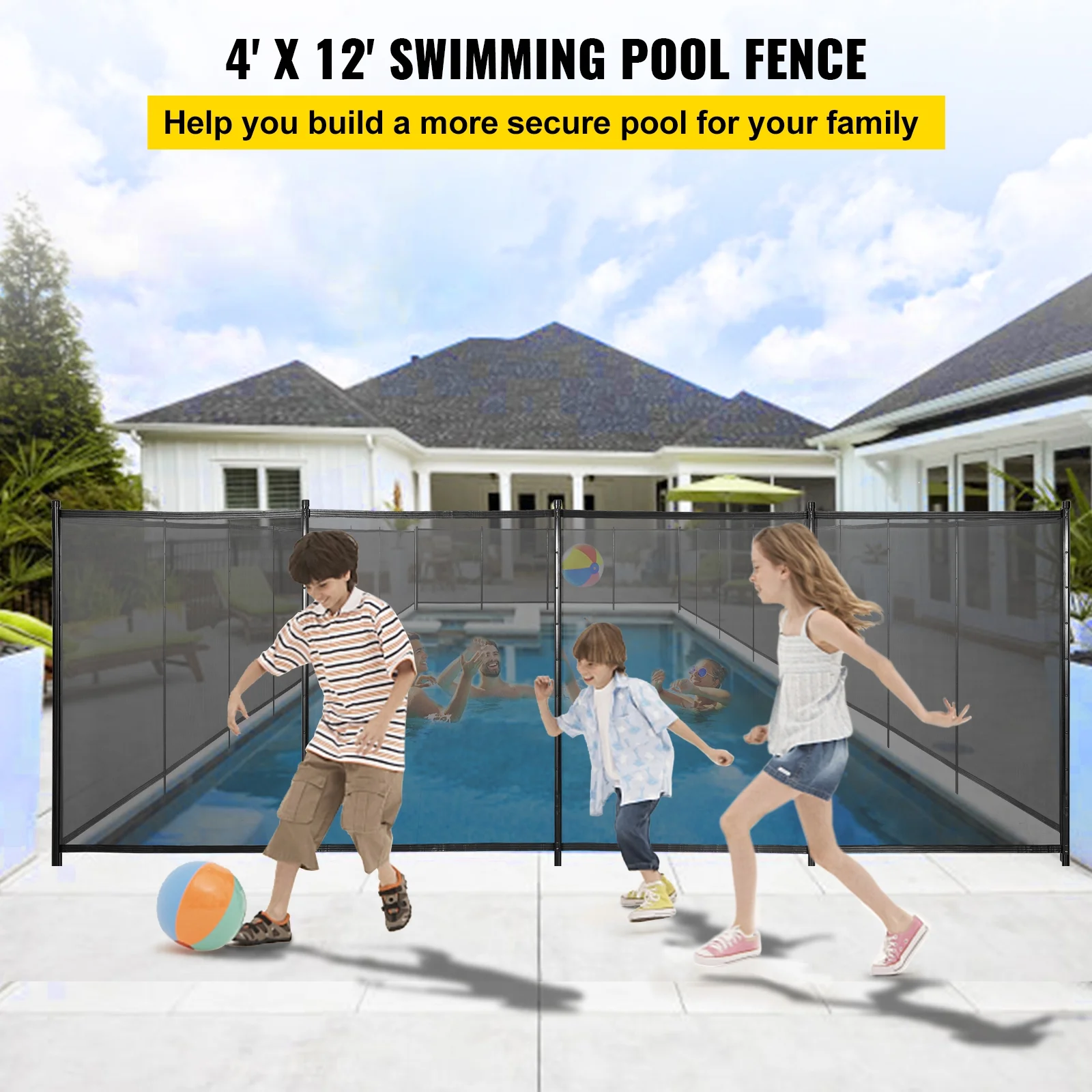 BENTISM Swimming Pool Security Fence Removable Pool Fence 4 x 12 ft for In-Ground