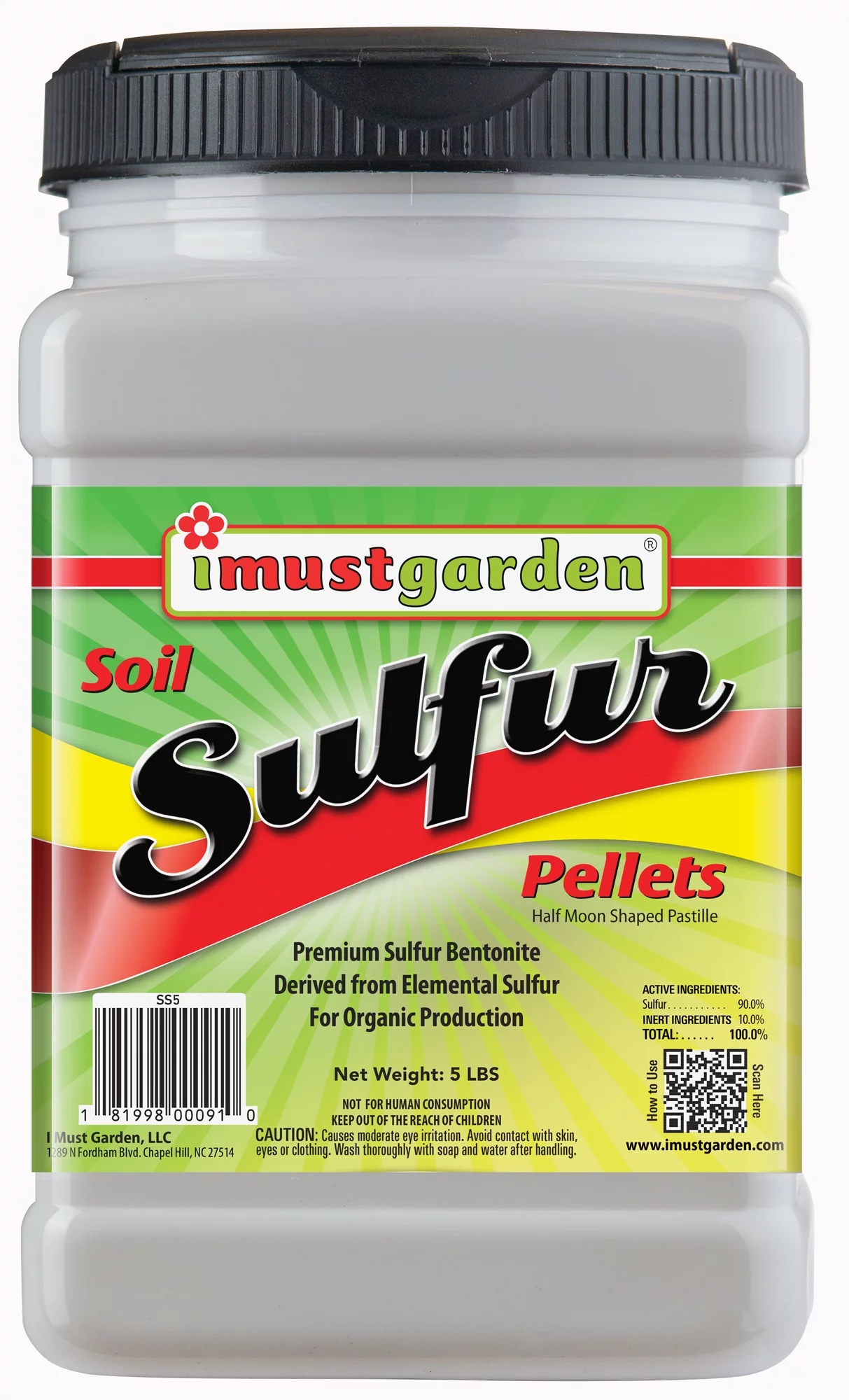 I Must Garden Soil Sulfur Pellets: Organic Soil Acidifier | Naturally Promotes Lush Growth - 5lb Shaker Jar