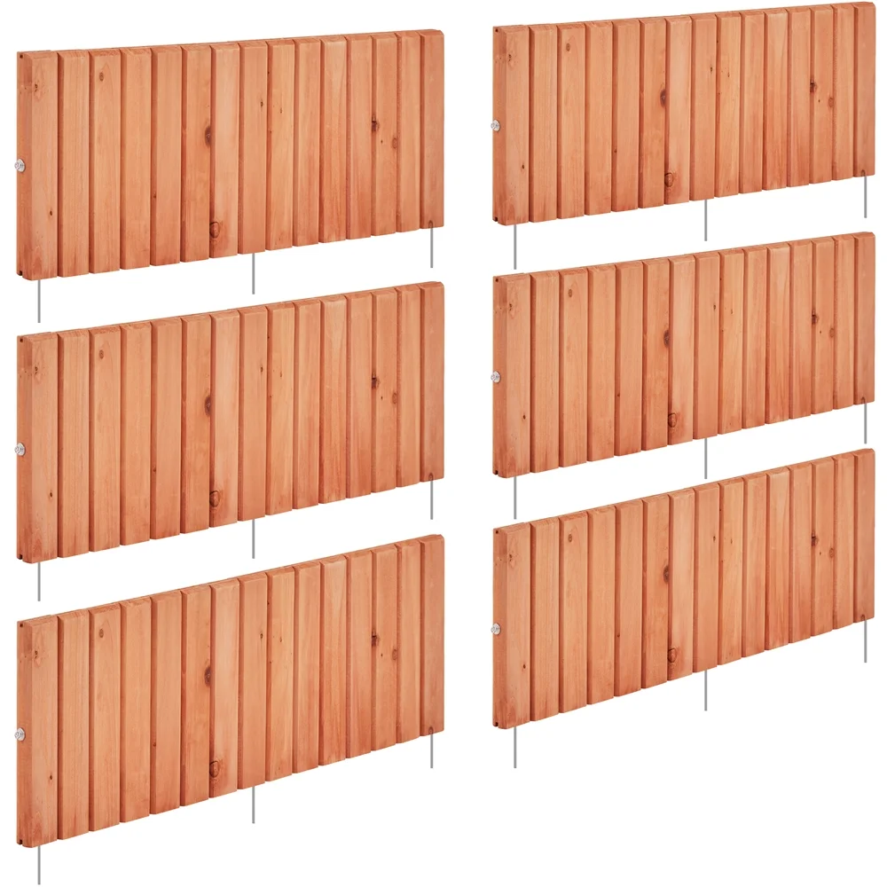 Topeakmart Set of 6 Wooden Short Fence Landscape Border Edging for Decorative Garden, Brown