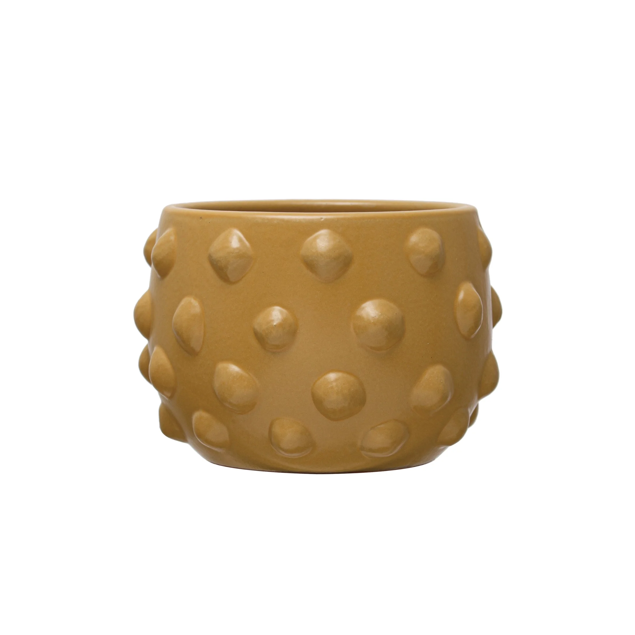 Creative Co-Op Round Terra-cotta Planter with Raised Dots and Matte Finish, Yellow