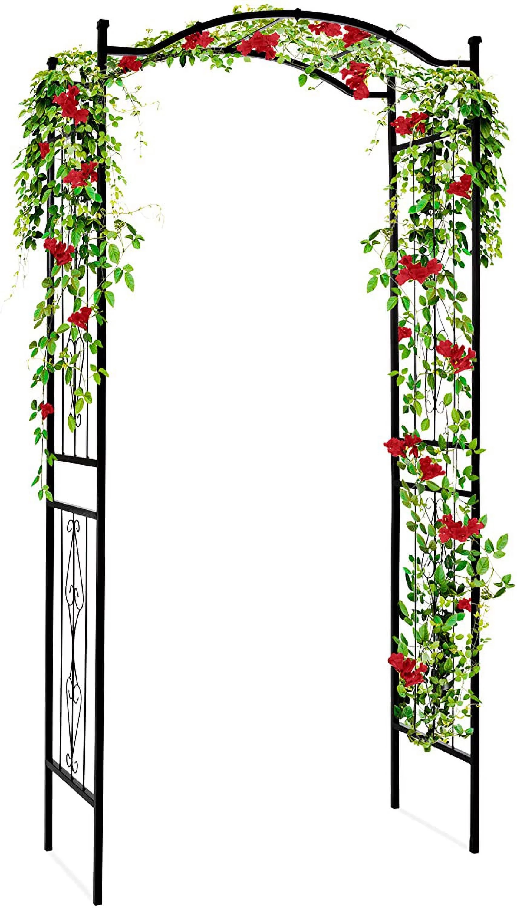 92in Steel Garden Arch Arbor Trellis for Outdoor, Yard, Garden, Climbing Plants w/Decorative Wire Lattice - Black