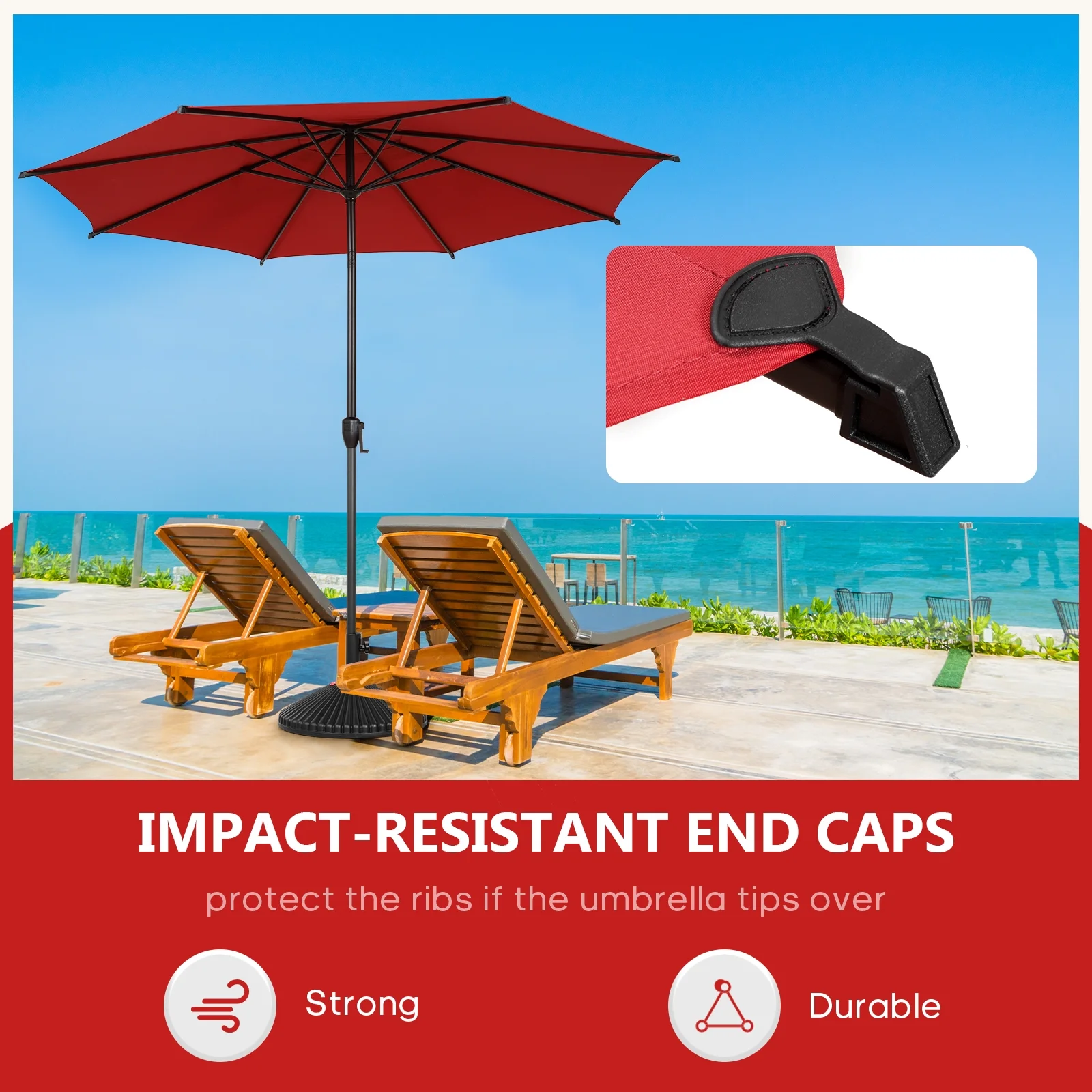 Abba Patio 9ft Round Lyon Outdoor Market Patio Umbrella,6 Ribs-Dark Red