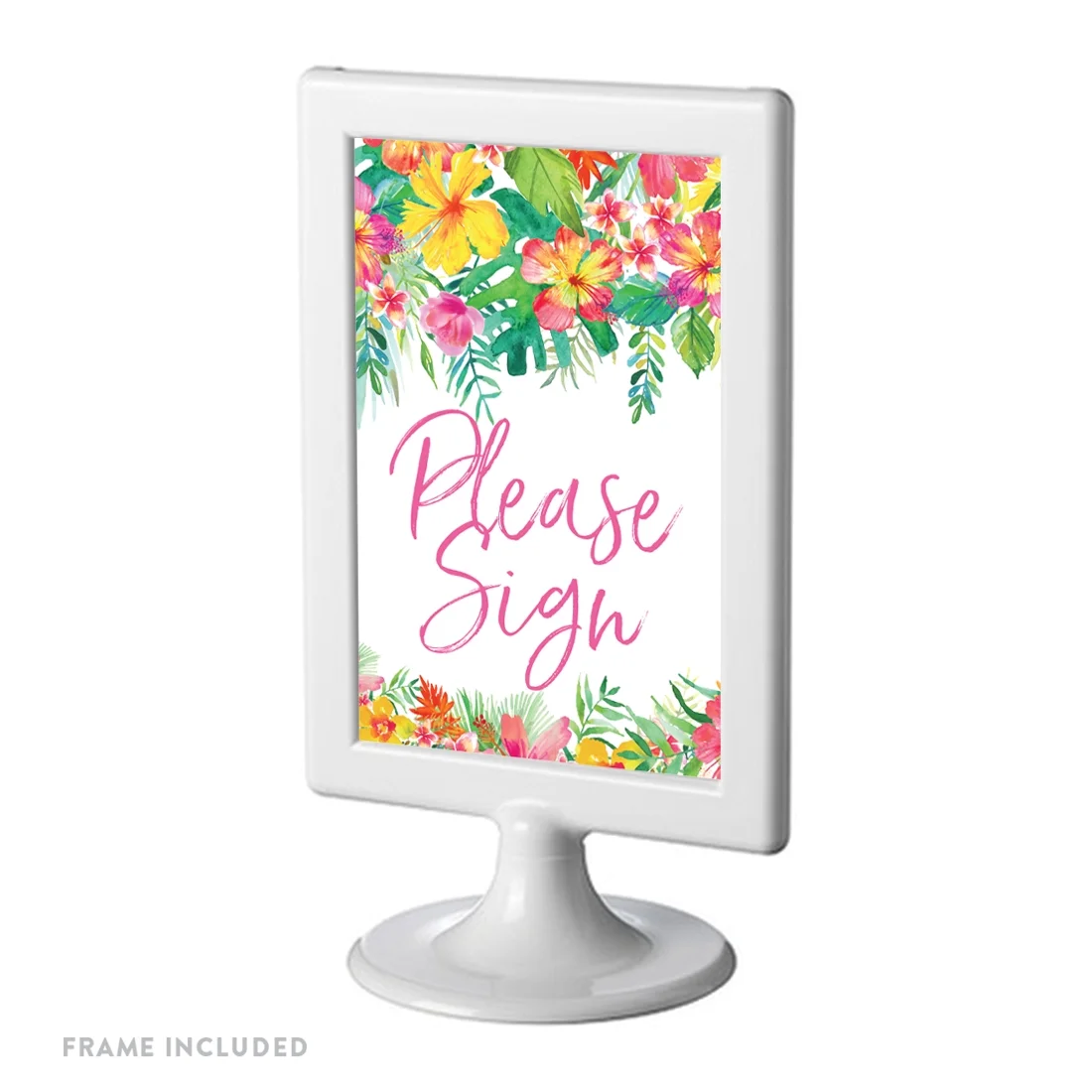 Tropical Floral Garden Party Party Signs, Please Sign, 4x6-inch, Includes Frame