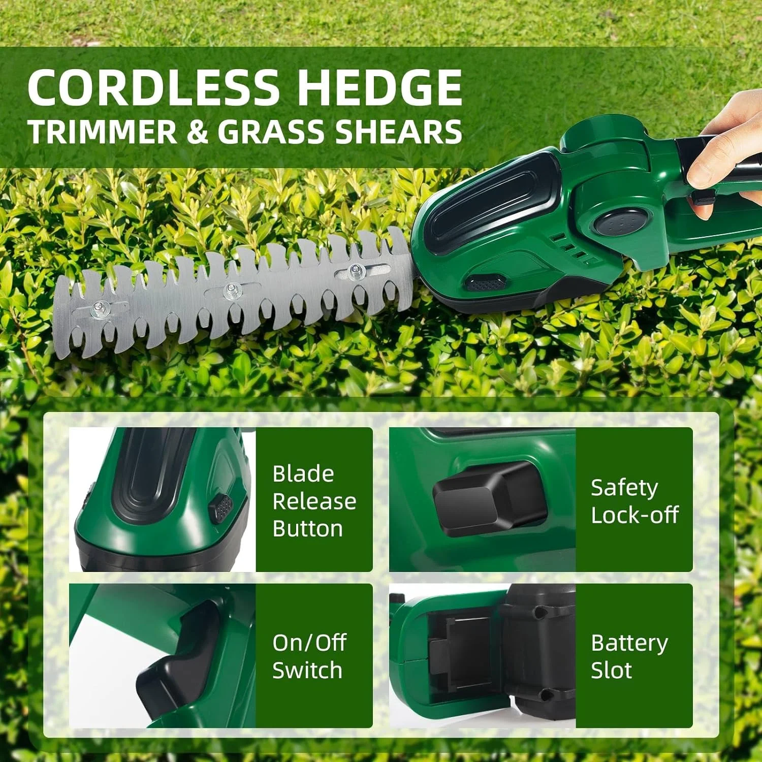 Convenient Mini Hedge Trimmer Cordless Grass Shears 21V Handheld Cutter Clippers 2 Batteries Included