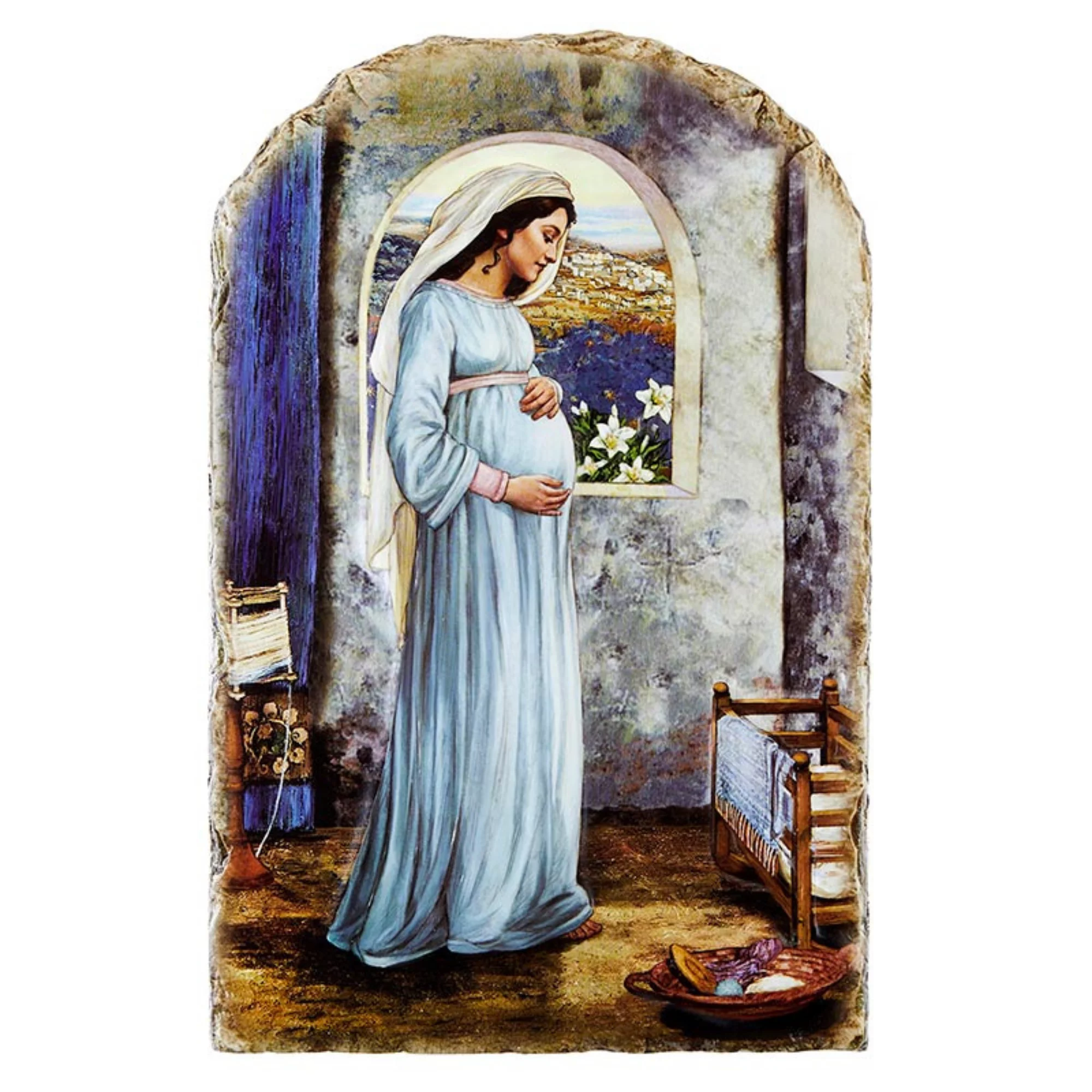 Mary Mother of God Catholic Religious Arched Tile Plaque, Christian Decor, with Stand, 8 1/2 Inch