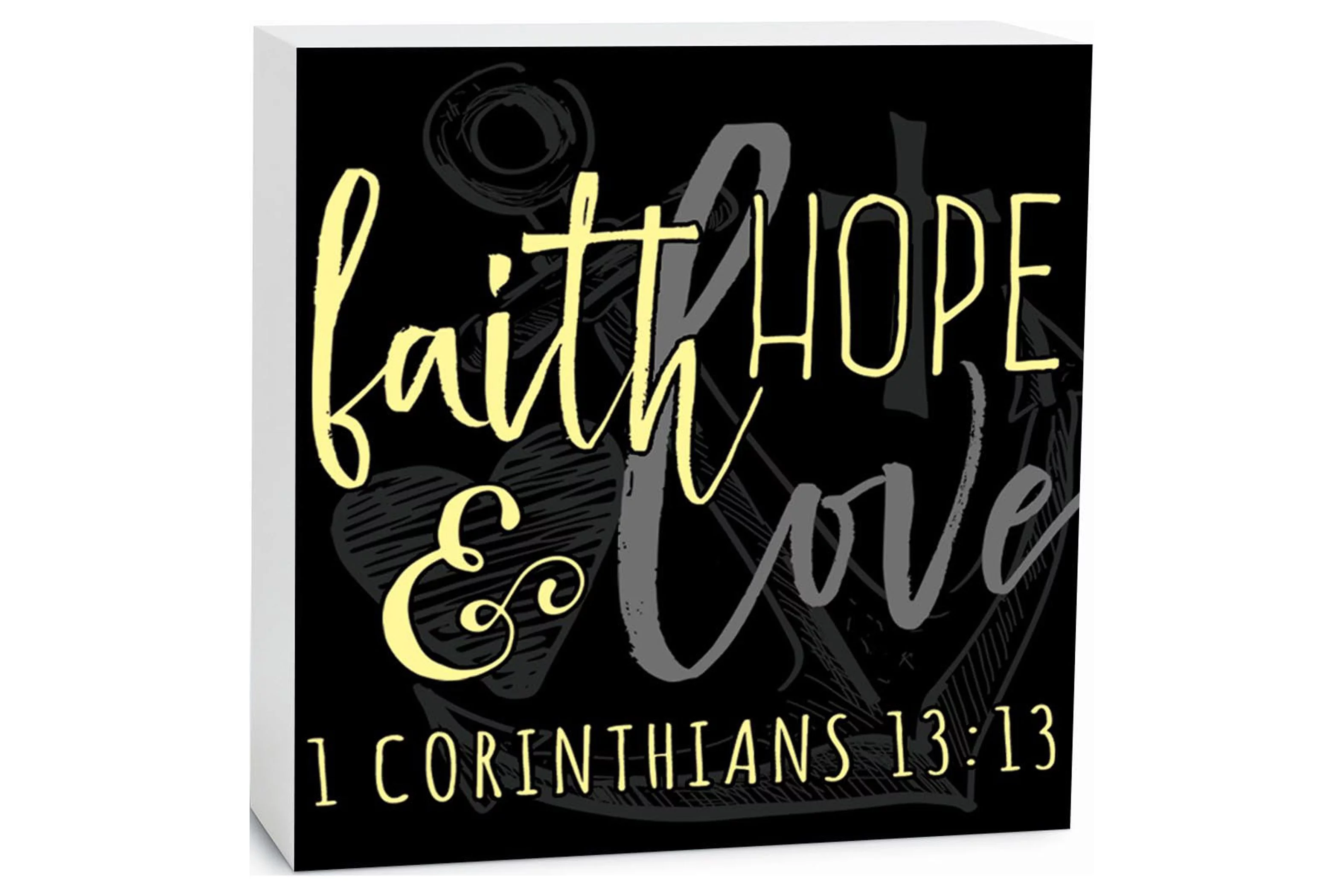 Faith Hope Love Slate Grey Anchor Heart 5 x 5 Wood Tabletop Sign Plaque