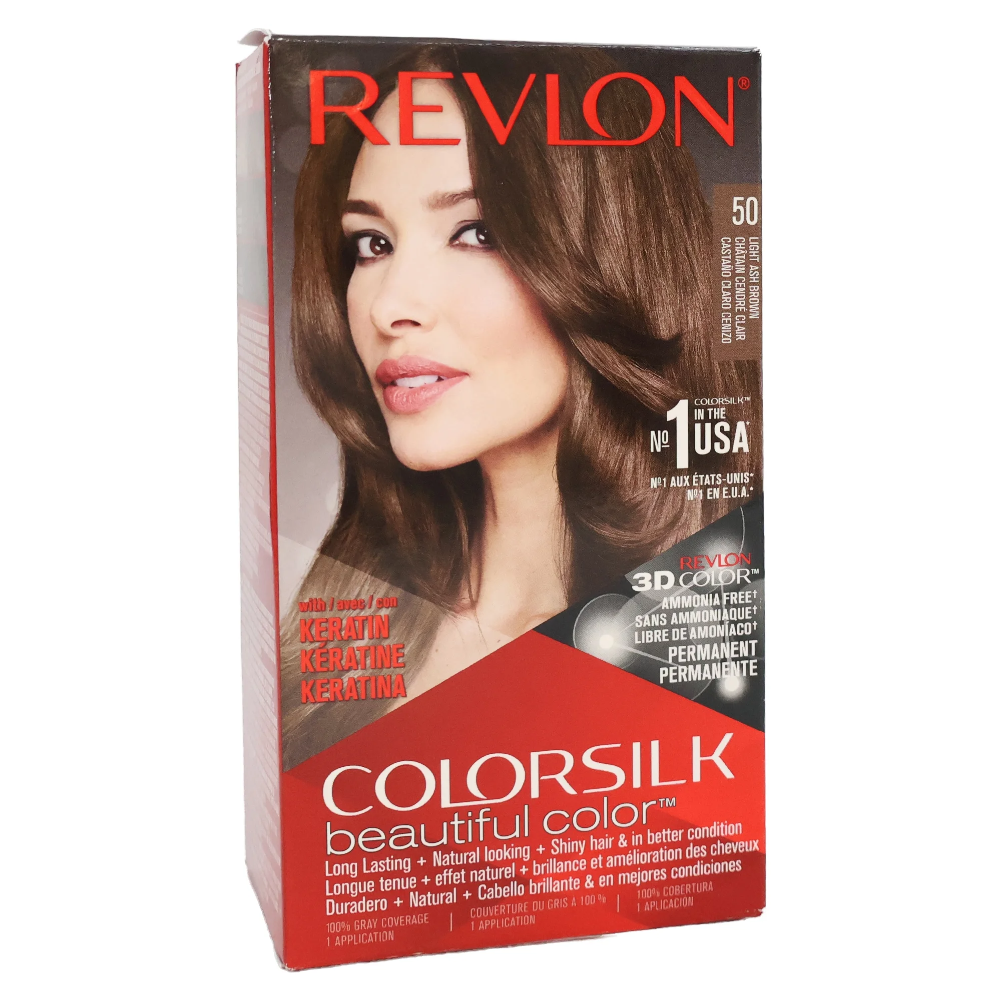 Revlon Colorsilk Beautiful Permanent Hair Color, 50 Light Ash Brown, 6 Pack