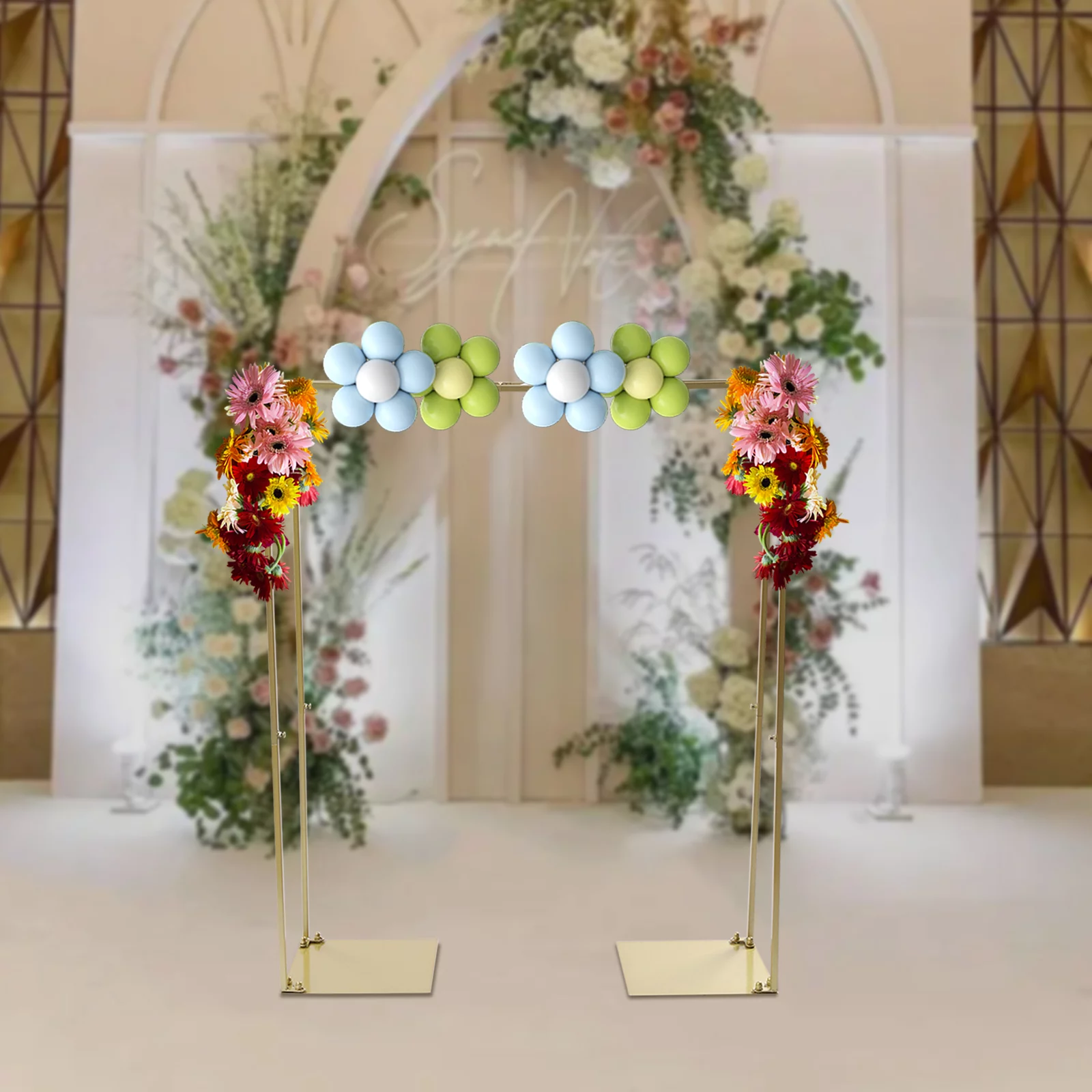 Aiqidi 77in x 52in Wedding Arch Stand Square Metal Wedding Garden Arch for Birthday Party, Wedding(Gold)