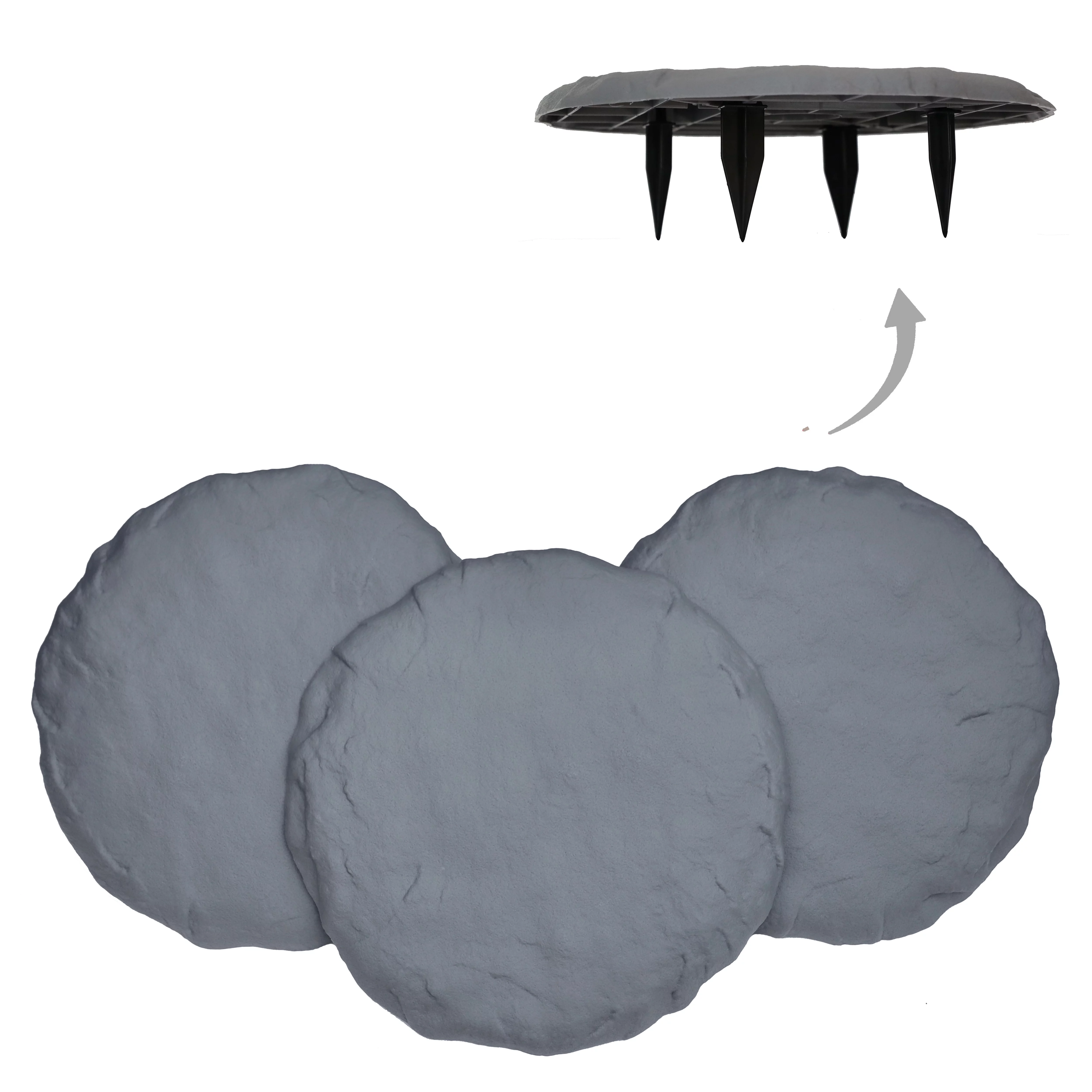 Ei 15.5” Circular Outdoor Decorative Stepping Stones with Ground Stakes - Light Grey Stone Color