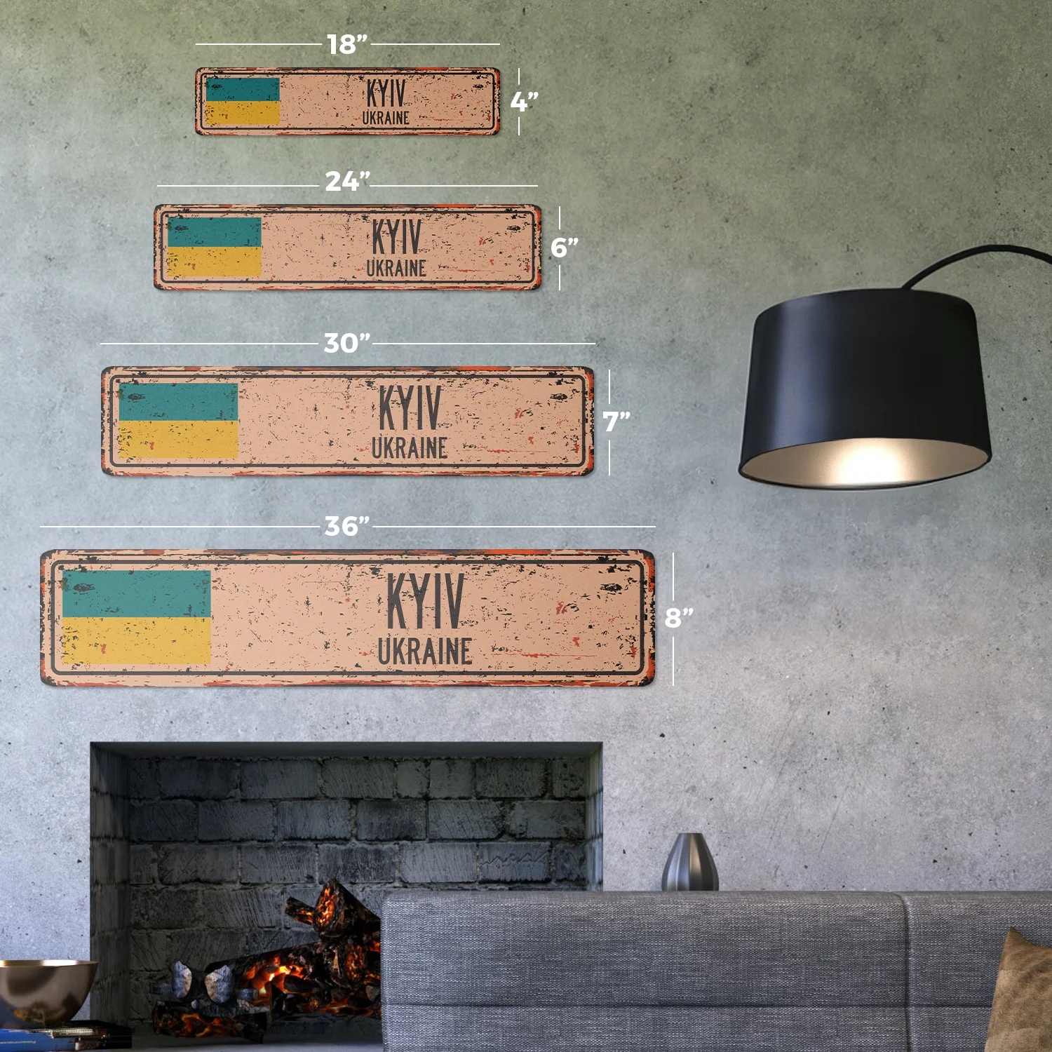 KYIV UKRAINE Vintage Plastic Street Sign Ukrainian flag city country road wall gift | Indoor/Outdoor | 18