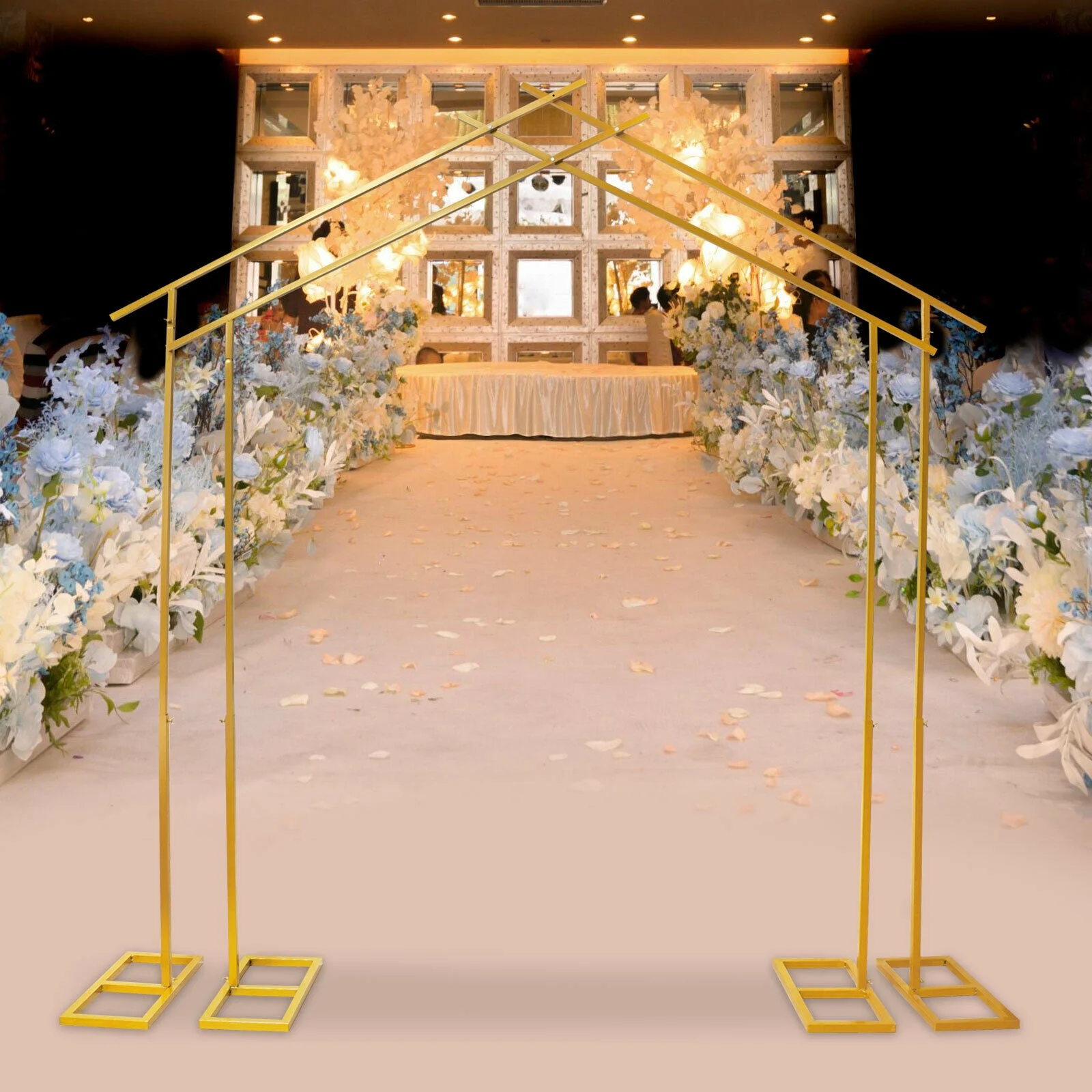 Fichiouy 2.6M Metal Wedding Arch Backdrop Garden Arbor Flowers Balloon Frame Party Decoration Gold