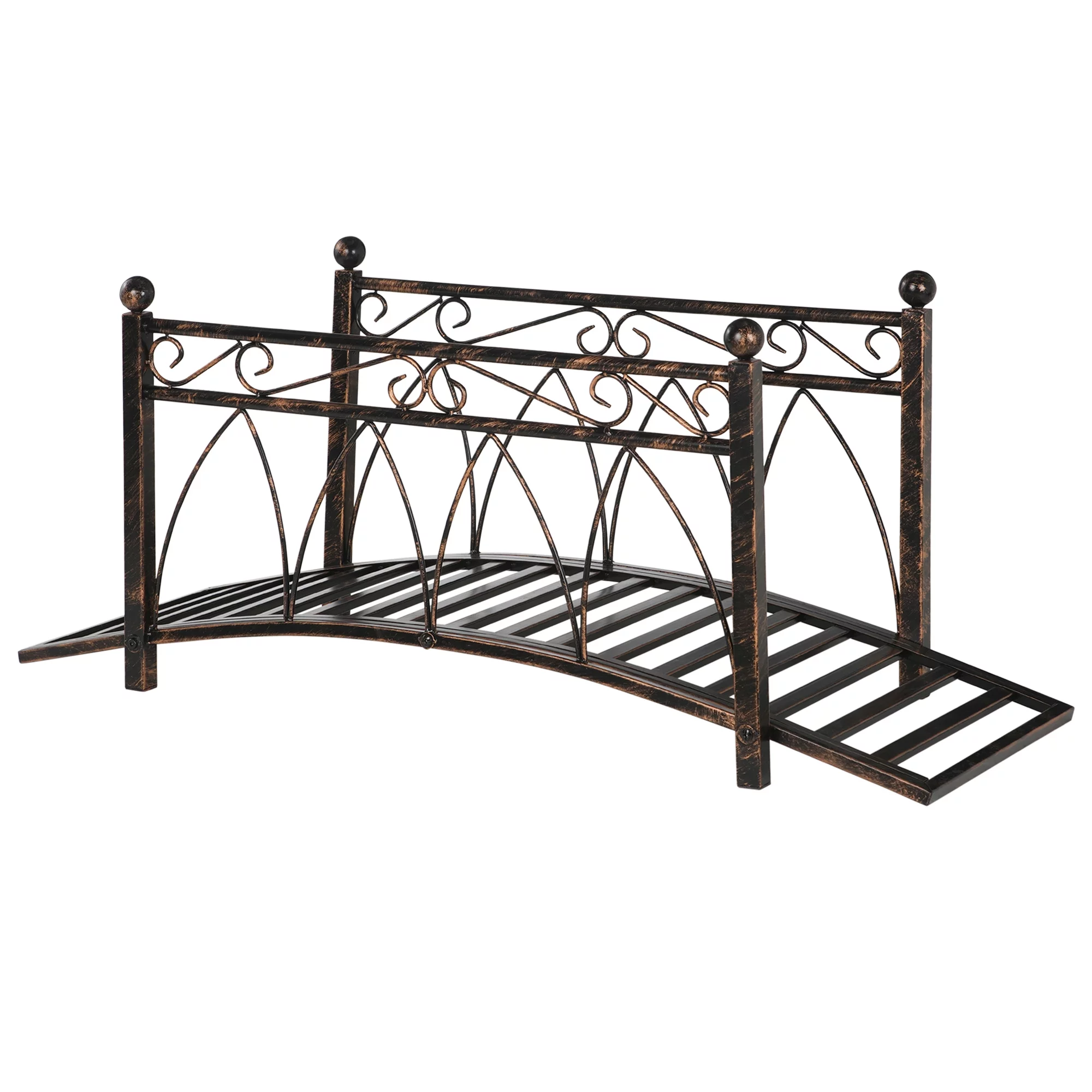 Outsunny 3.3' Metal Arch Zen Garden Bridg with Safety Siderails, Bronze