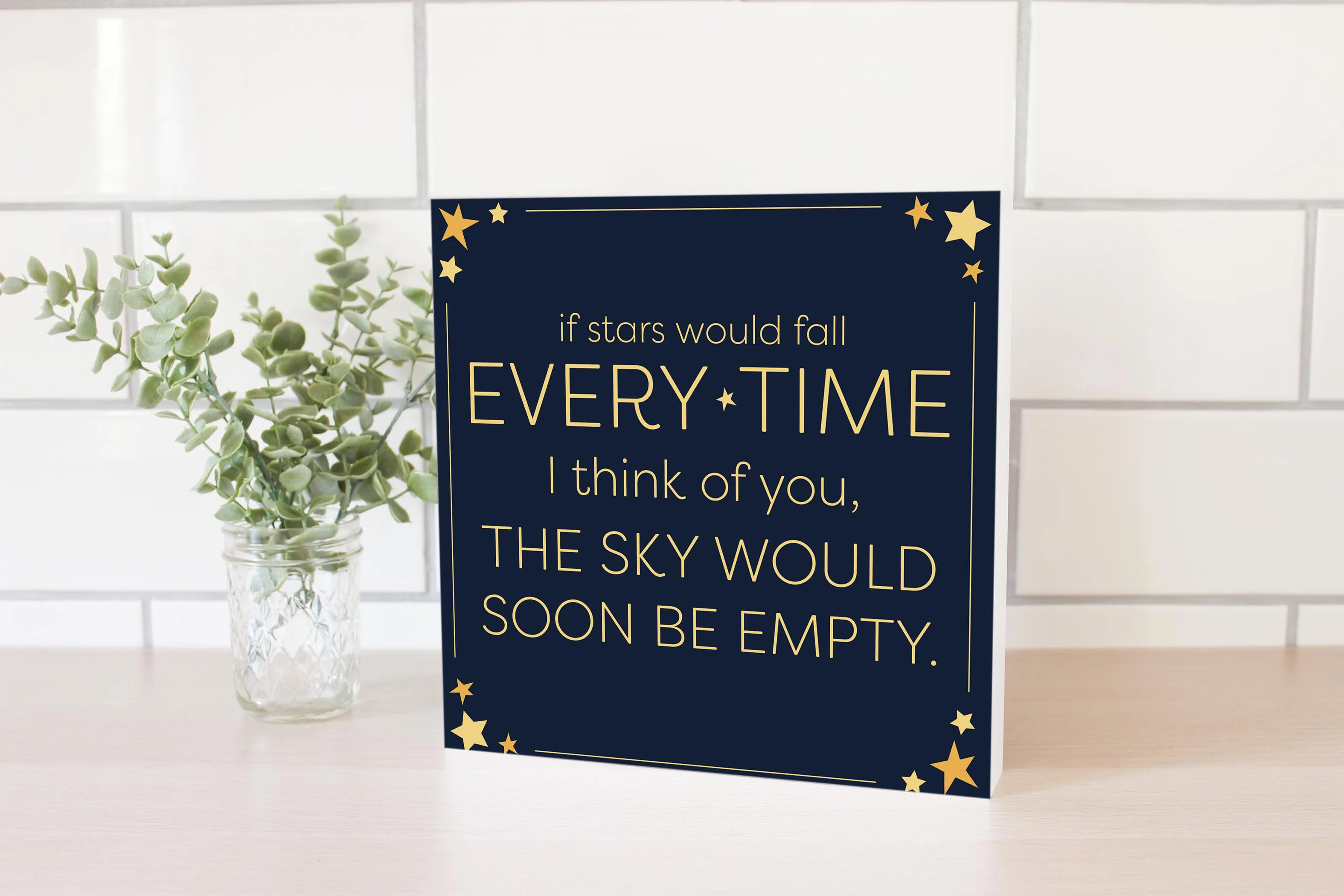 Stars Fall Think Of You Slate Grey Stars 10 x 10 Wood Tabletop Sign Plaque