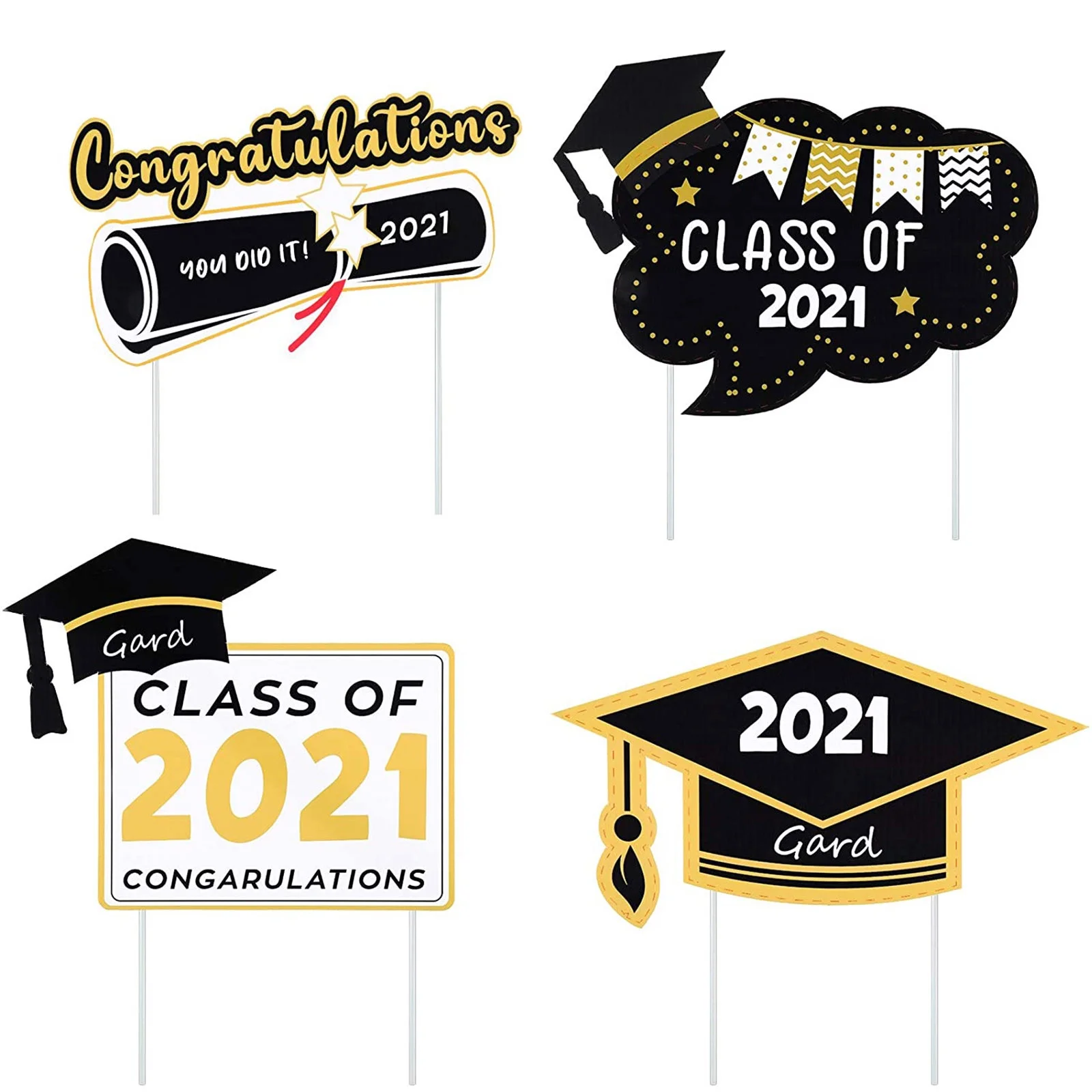 Mnycxen 4 Pieces 2021 Graduation Party Yard Signs Class of 2021 Stake Signs Lawn Decor