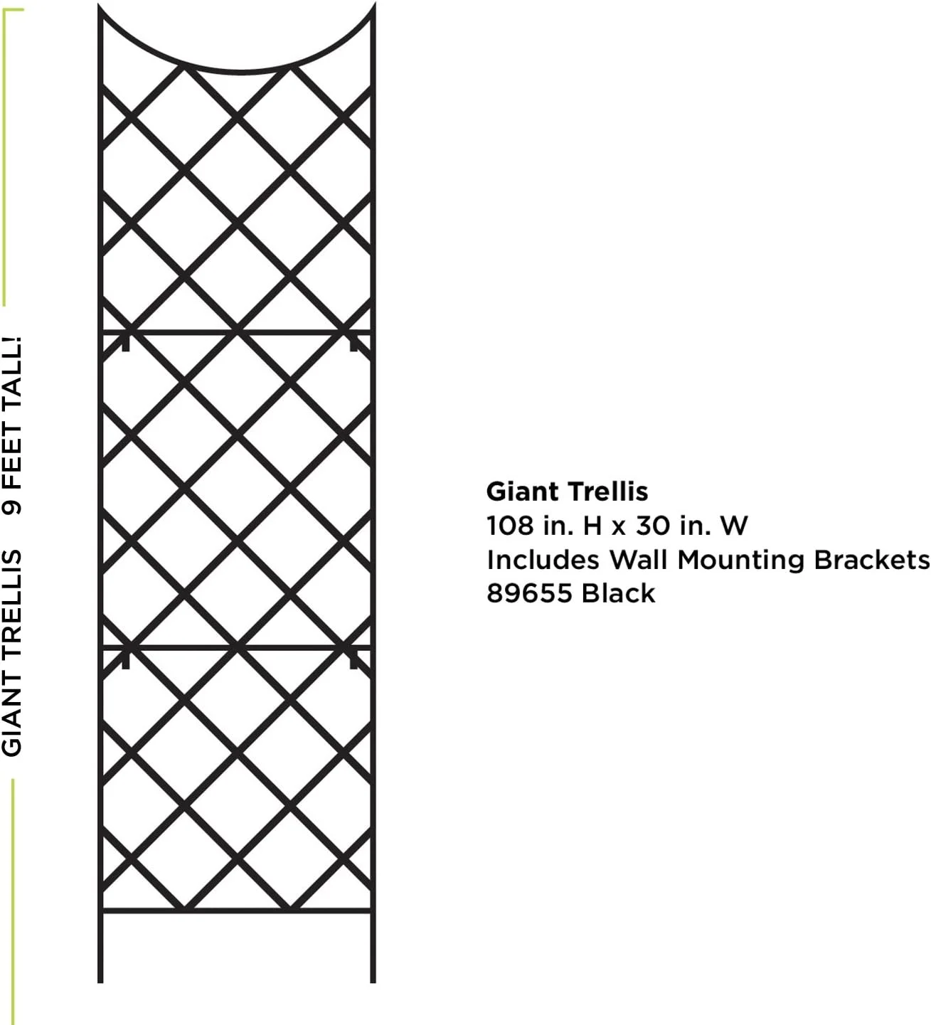 89655 Giant Trellis, Includes Wall-Mounting Brackets, 108-Inch Height by 30-Inch Width, Black