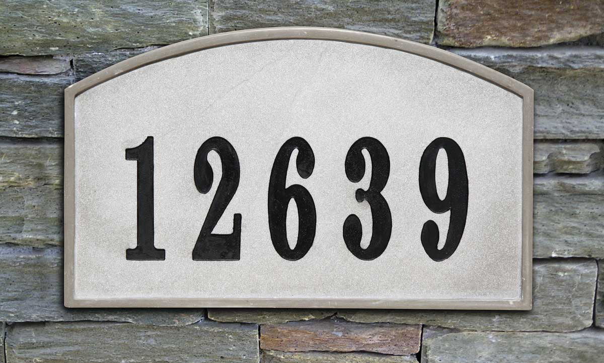 QualArc 10 in. Riviera Arch Crushed Stone Address Plaque in Slate Color