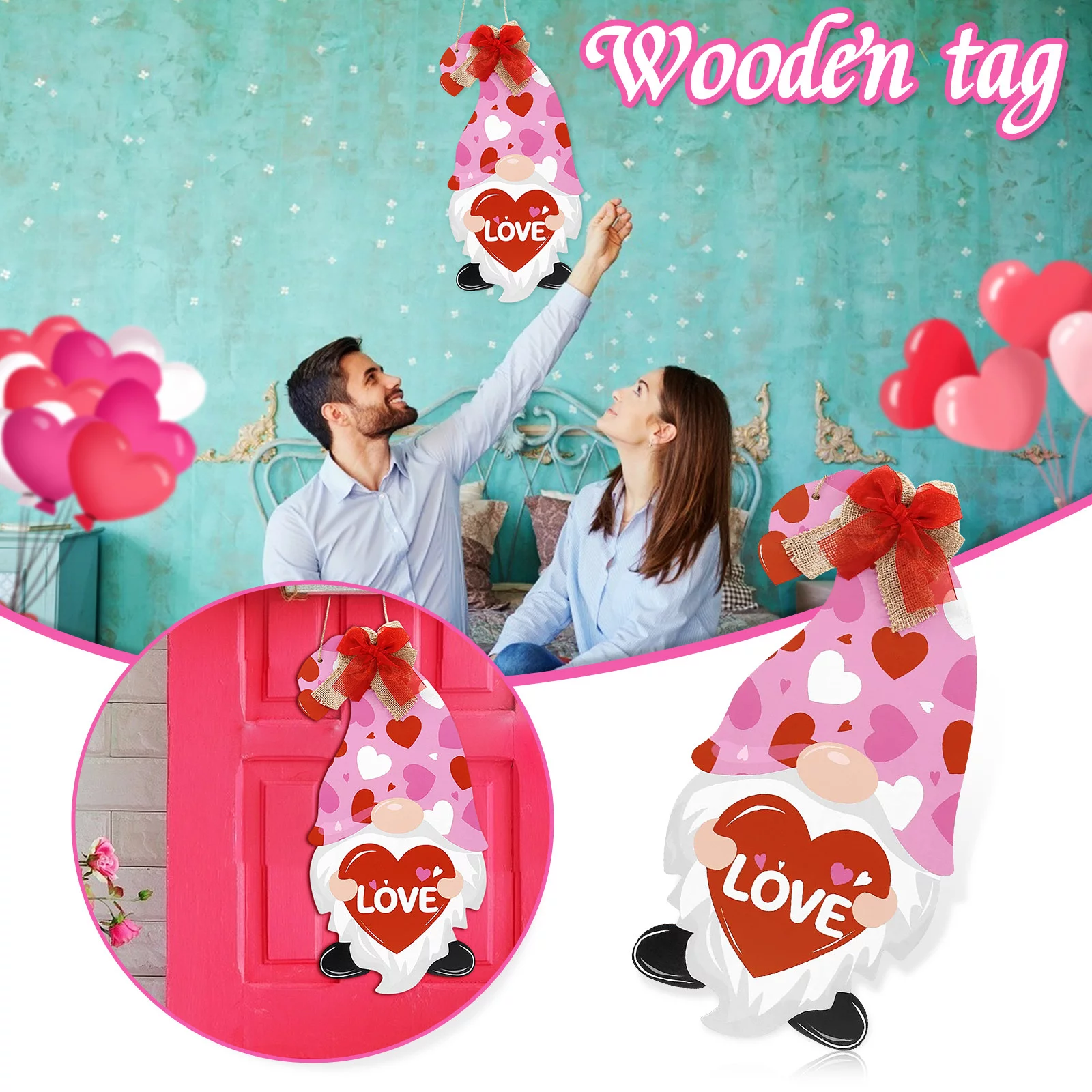 Valentine's Day Door Sign Wooden Door Hook Valentine's Day Porch Decoratio Stone Rain Chains