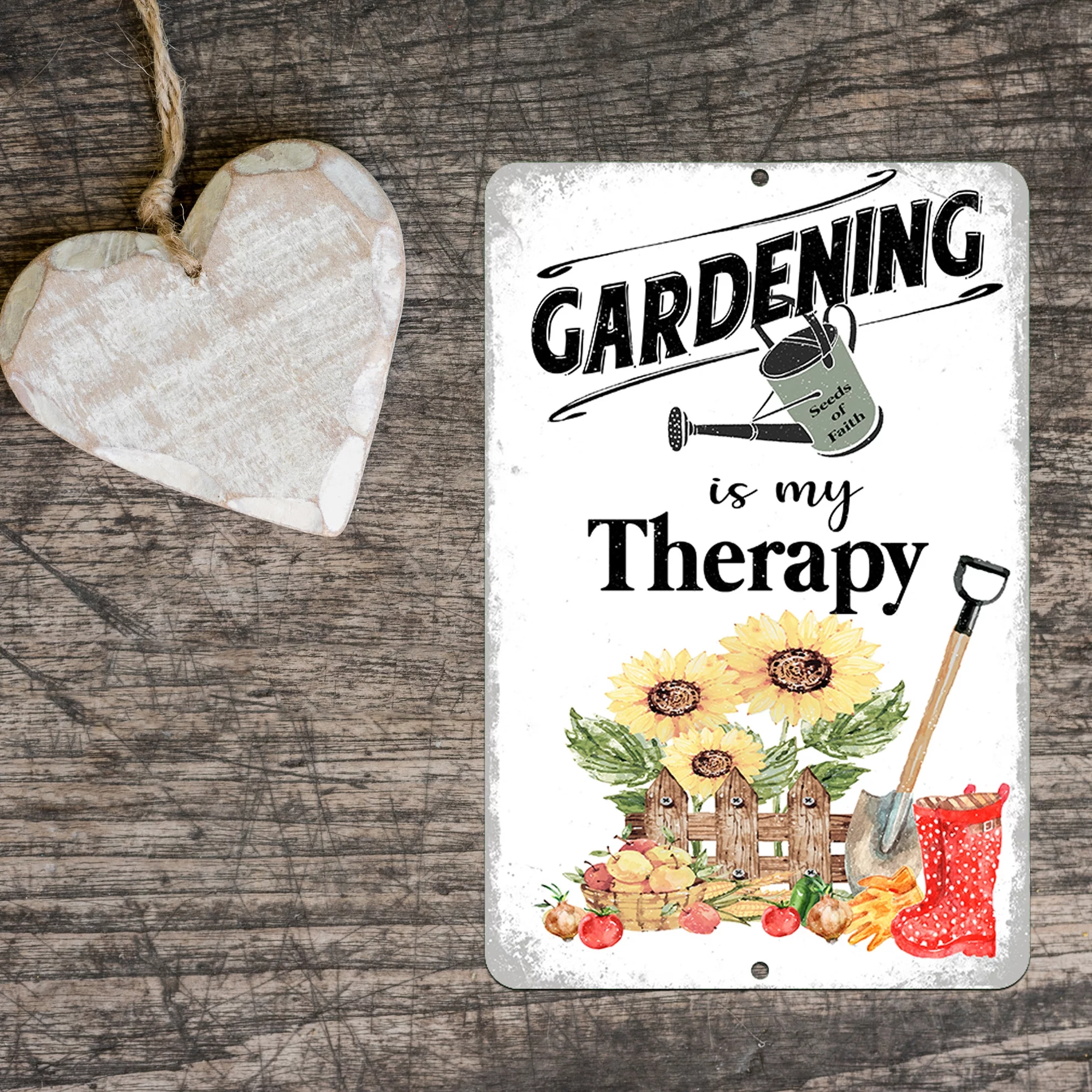 Dyenamic Art Gardening Is My Therapy Metal White Garden Flower Sign 8x12