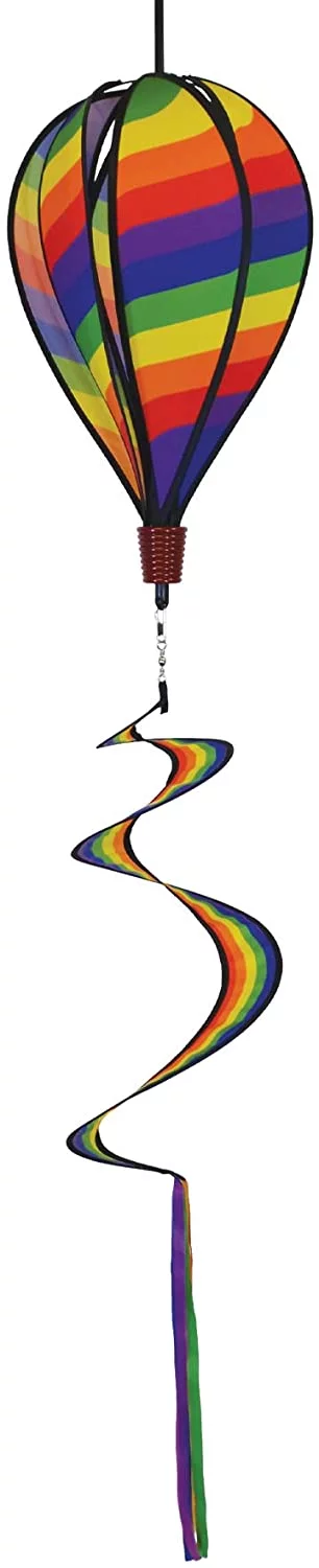In the Breeze 0980 — Rainbow Swirl Hot Air Balloon Spinner — Outdoor Hanging Decor