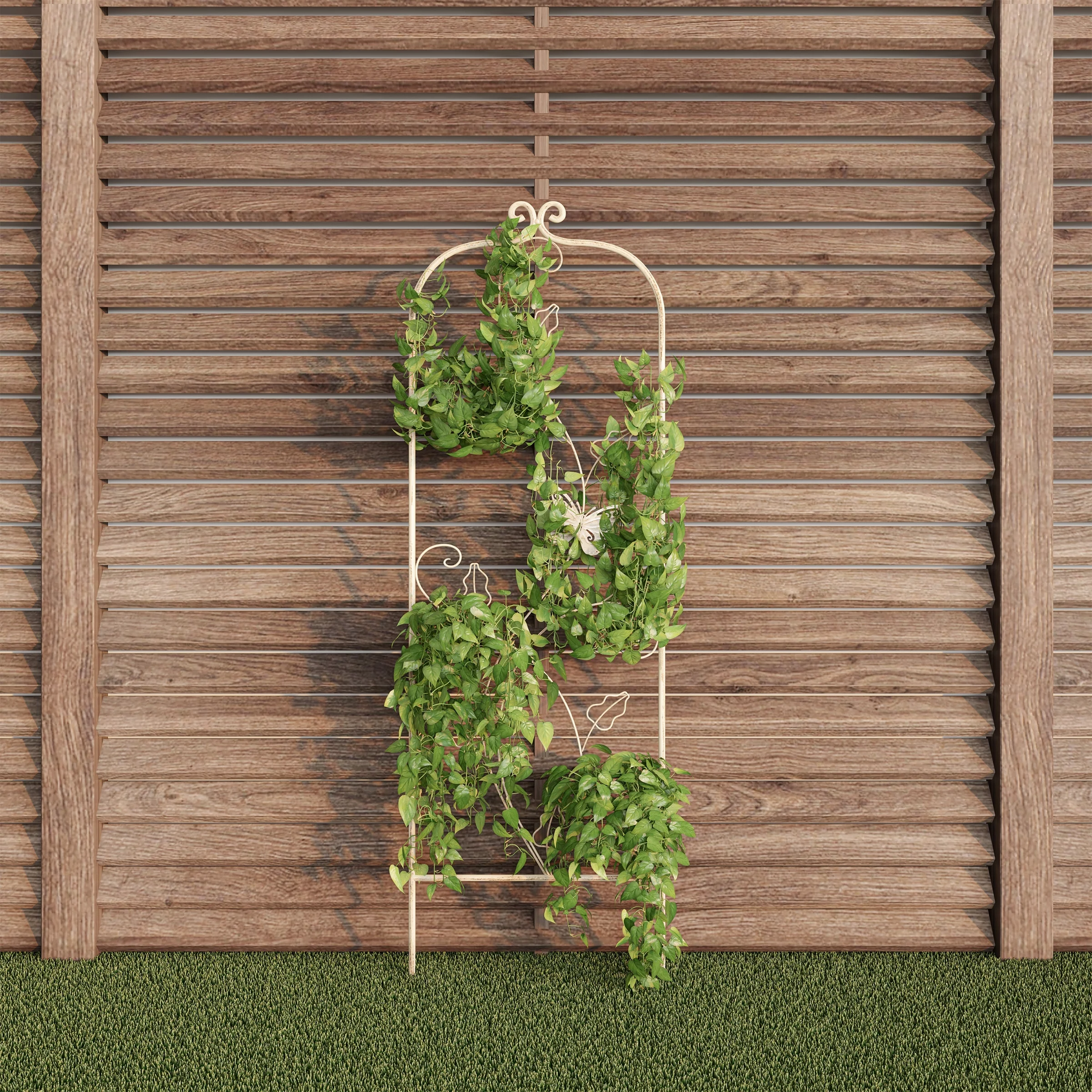 Pure Garden Decorative Leafy Vine & Butterfly Metal Panel Garden Trellis – White, 14.8
