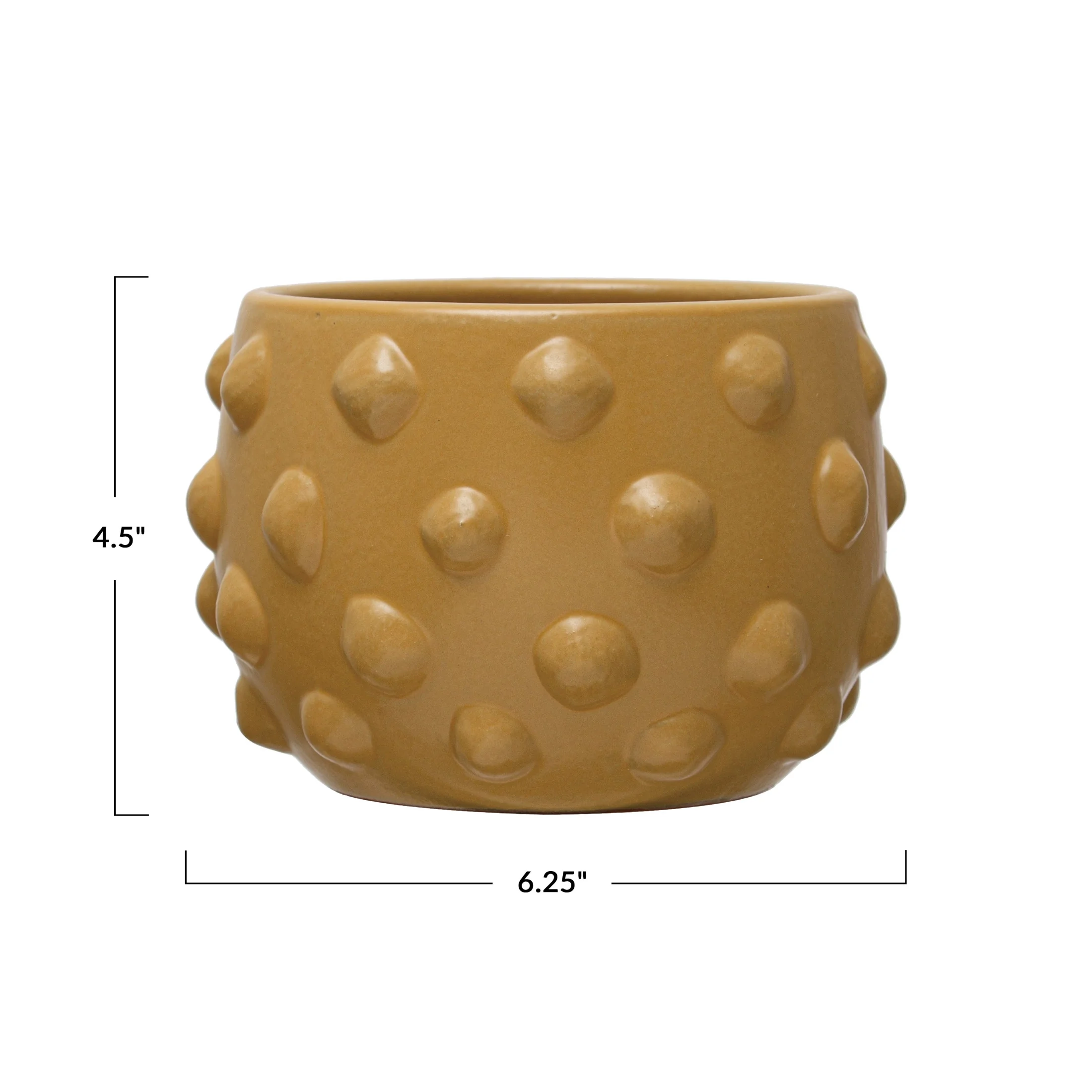 Creative Co-Op Round Terra-cotta Planter with Raised Dots and Matte Finish, Yellow