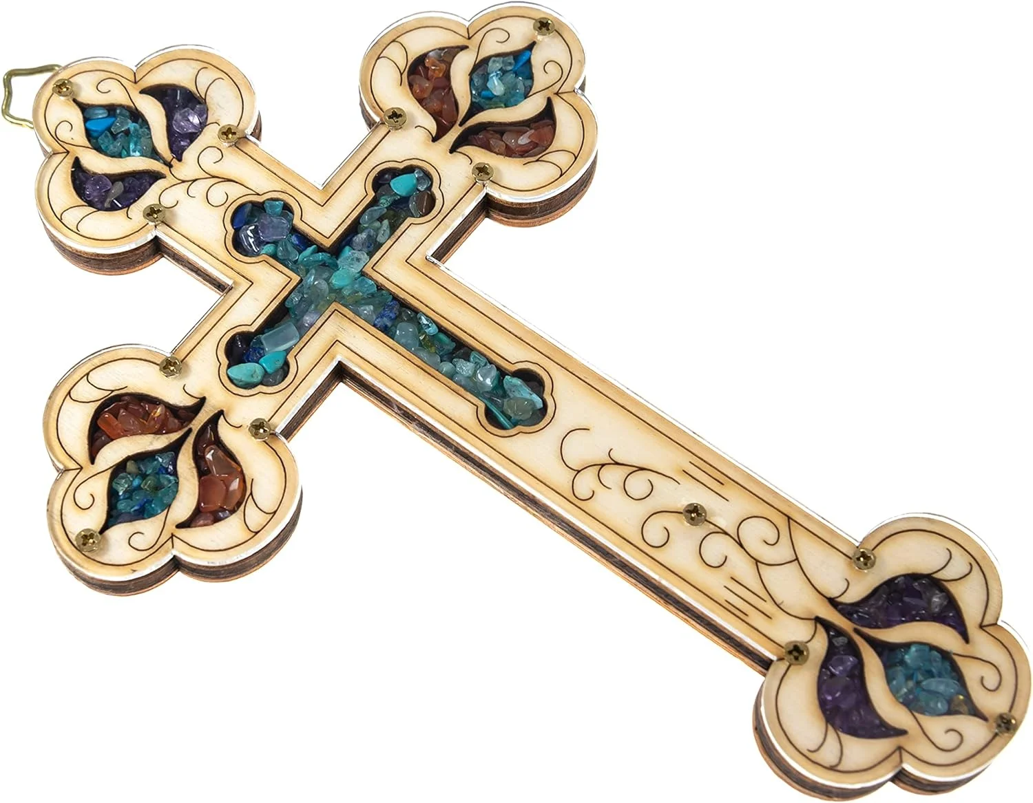 Wooden Christian Cross With Simulated Gemstones Home Or Business Wall Plaque Decor