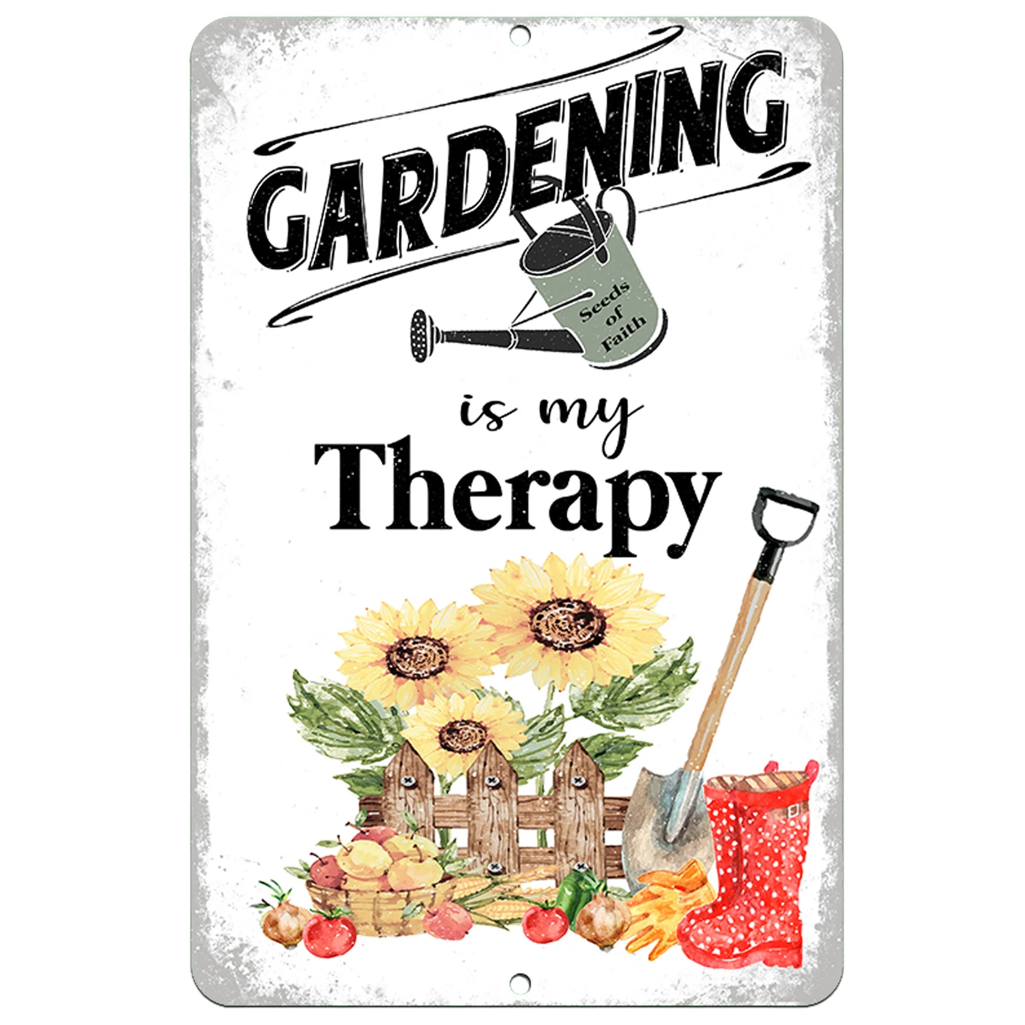 Dyenamic Art Gardening Is My Therapy Metal White Garden Flower Sign 8x12