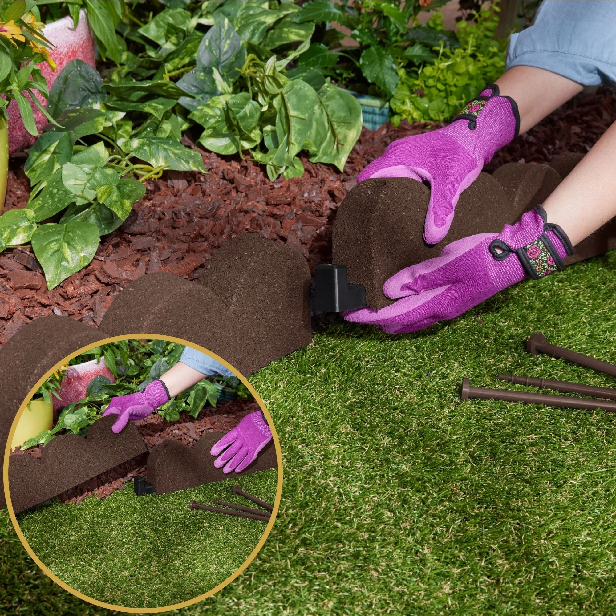 GroundSmart SmartLoc Scallop Landscape Edging, 4' Brown Rubber Garden Edging Border, 4 pack