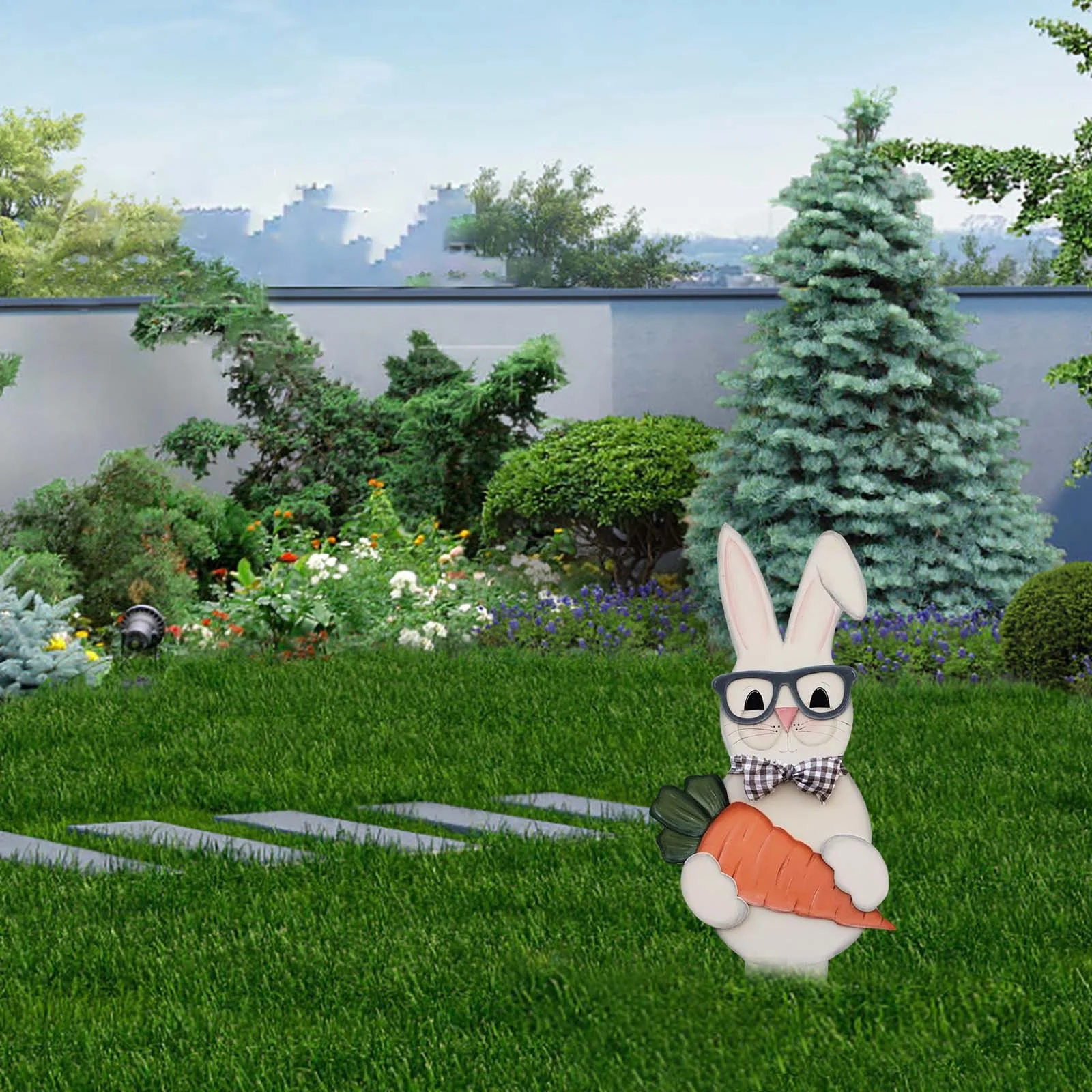 Wooden Easter Garden Stake Yard Sign Bunny Statue Bunny Egg Easter Stake Terrace Flower Bed Outdoor Decorations