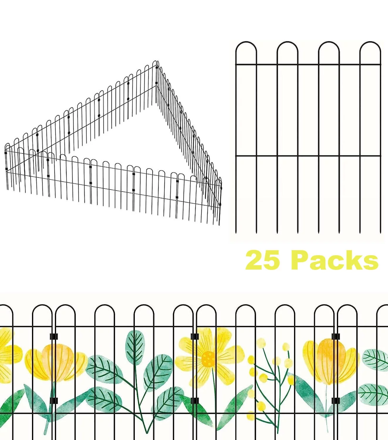 25 Packs Decorative Garden Fence Panels Animal Barrier Fencing Rustproof Metal