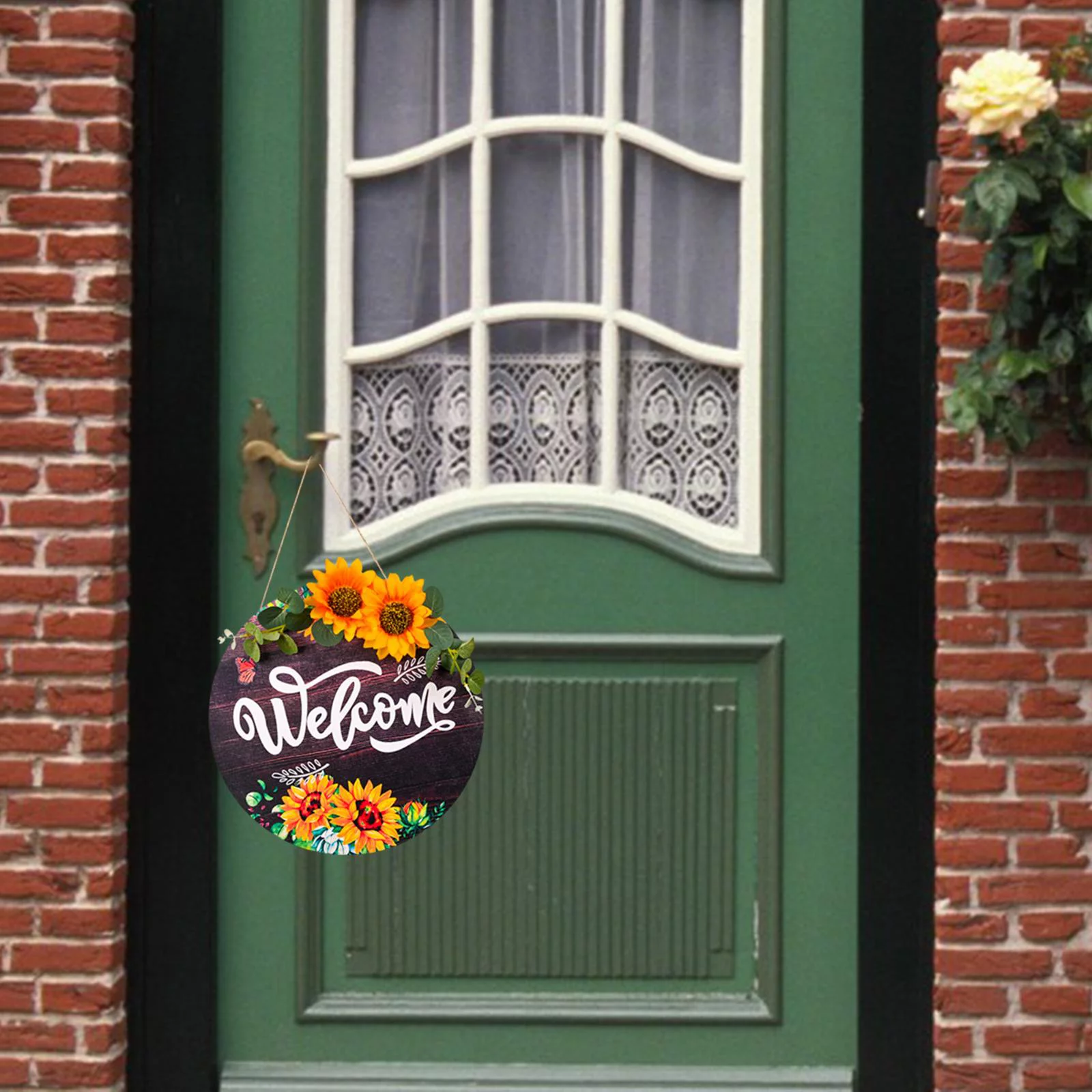 Rustic lcome en Plaque Signs Front Porch Door Artificial Flor Round for Farmhouse Housewarming Cafe