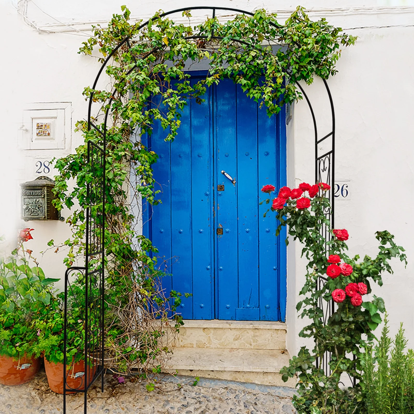 CoSoTower Metal Garden Arch W55'' X H94.5'' Garden Arbor Trellis Climbing Plants Support Rose Arch Outdoor Arch Black