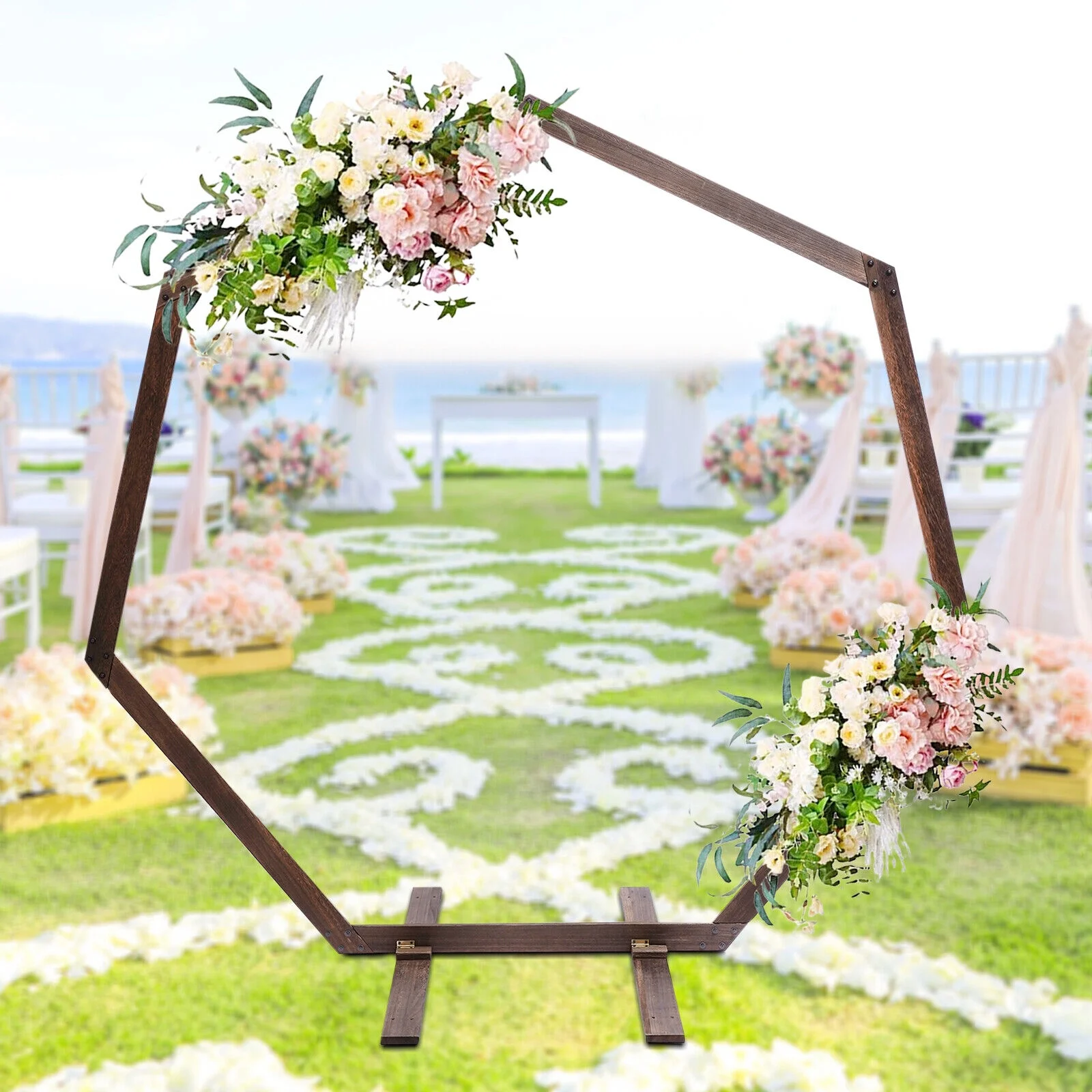 Miumaeov Wooden Wedding Arch Garden Arbor Archway Wedding Backdrop Stand for Garden Plants Wedding 7/7.2/7.6/8.2ft