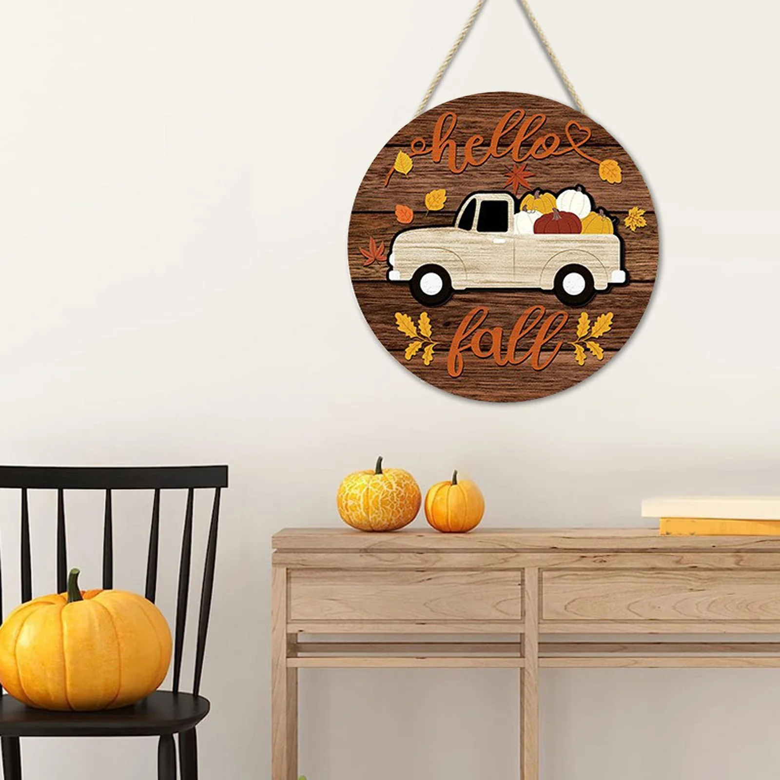 Autumn New Thanksgiving Pumpkin Wooden Decoration Hanging Circular Wall Wall Decoration Crafts