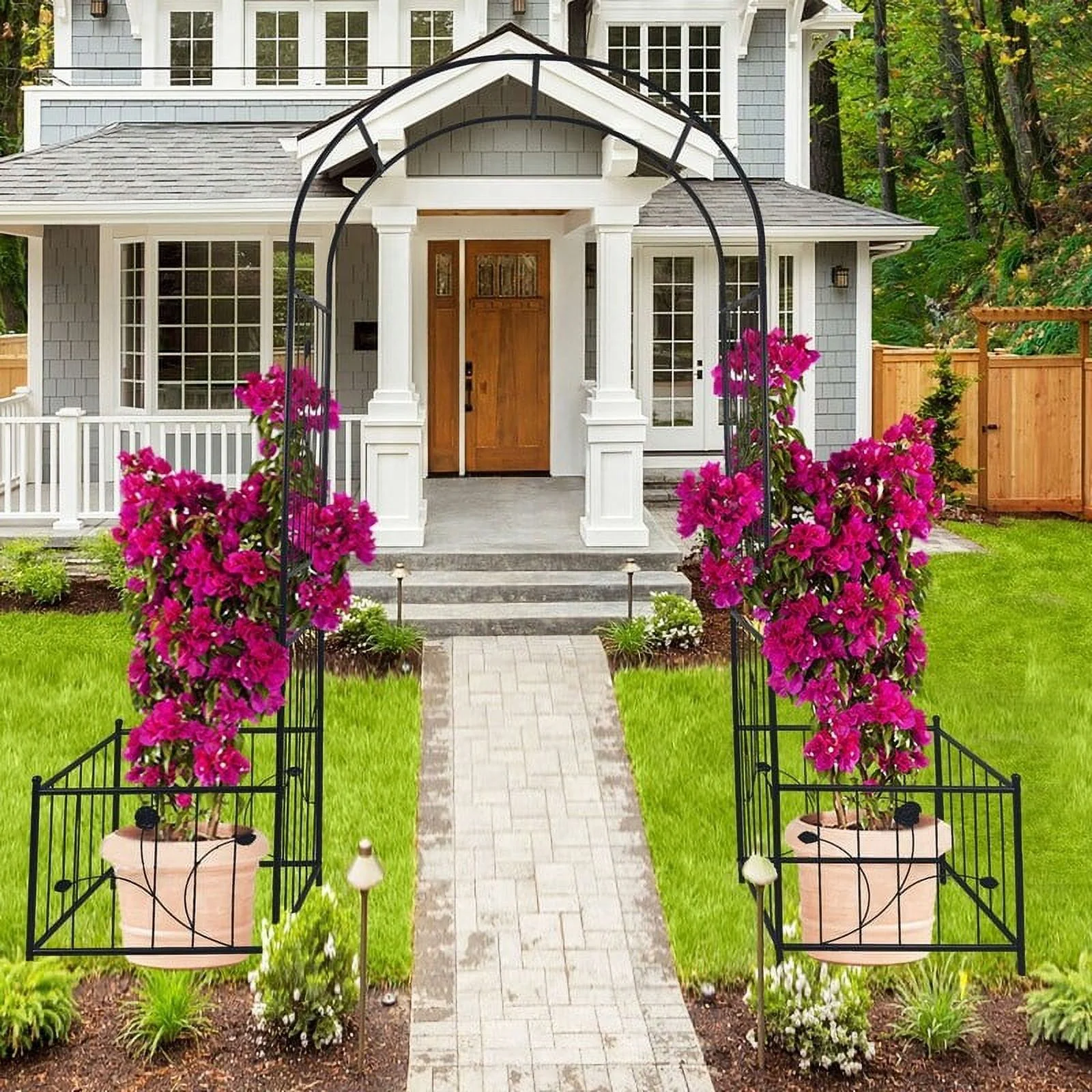 Metal Garden Arch with two plant stands 6.63ft Wide x 7.2ft High Climbing Plants
