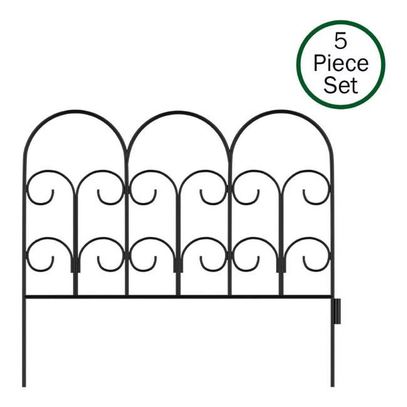 Pure Garden Metal Garden Fencing Panels For Iris Decorative Edging Flower Beds & Landscaping, Black - Set of 5