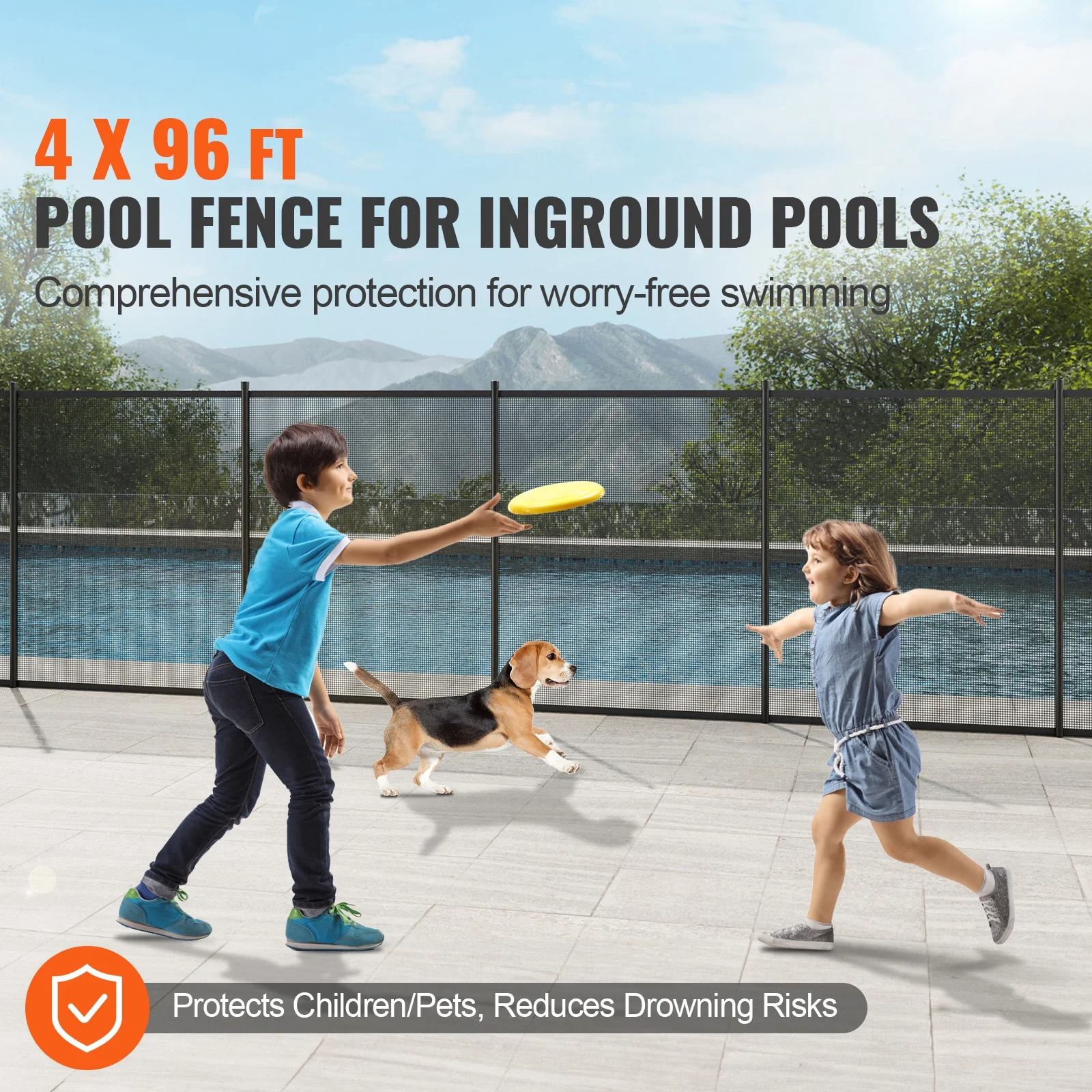 SKYSHALO 4 x 96 ft Pool Fence Detachable Pool Fence For Outdoor Underground Pools